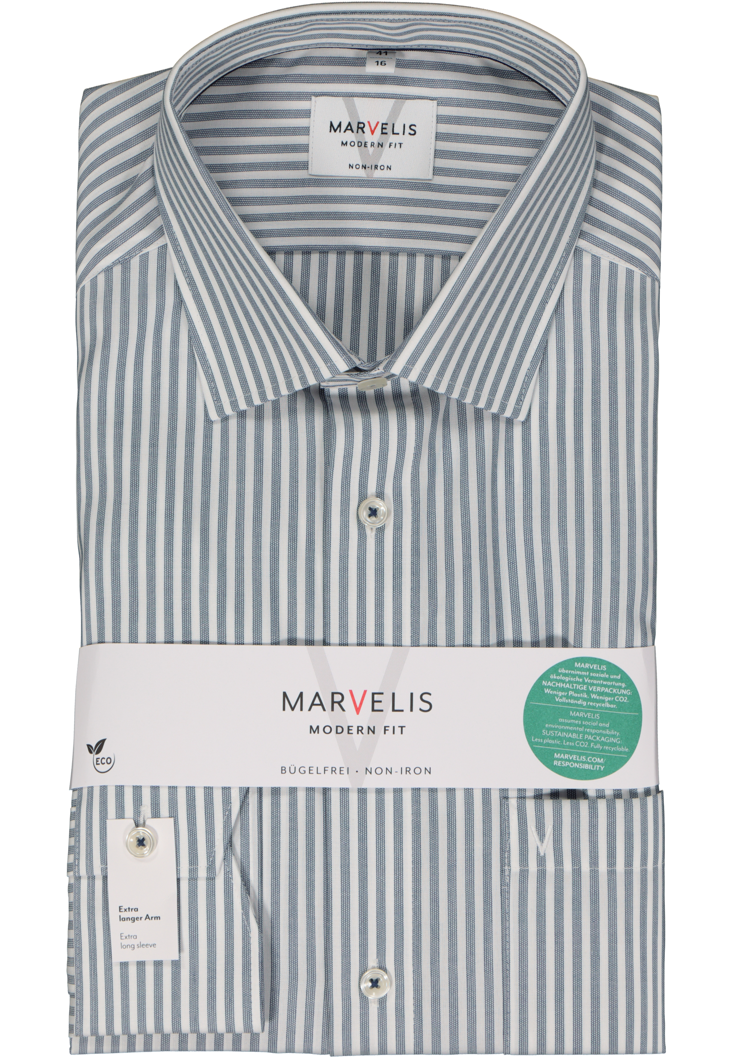 MARVELIS modern fit overhemd, mouwlengte 7, popeline, donkerblauw gestreept