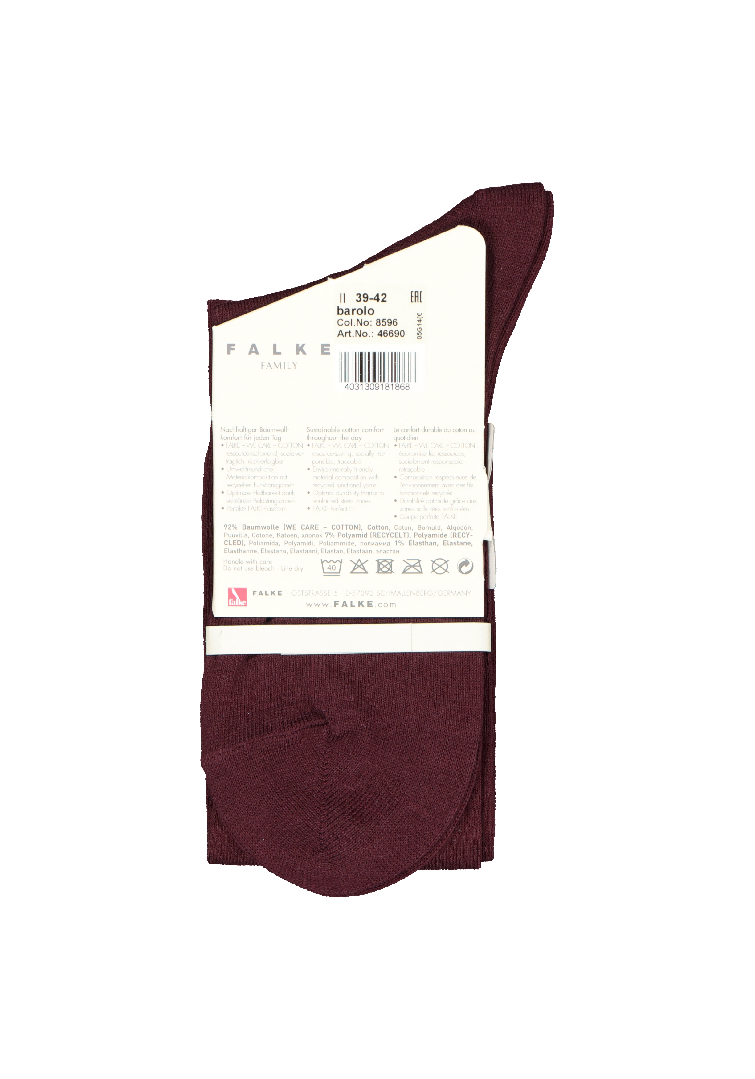 FALKE Family dames kniekousen, katoen, bordeaux rood (barolo)