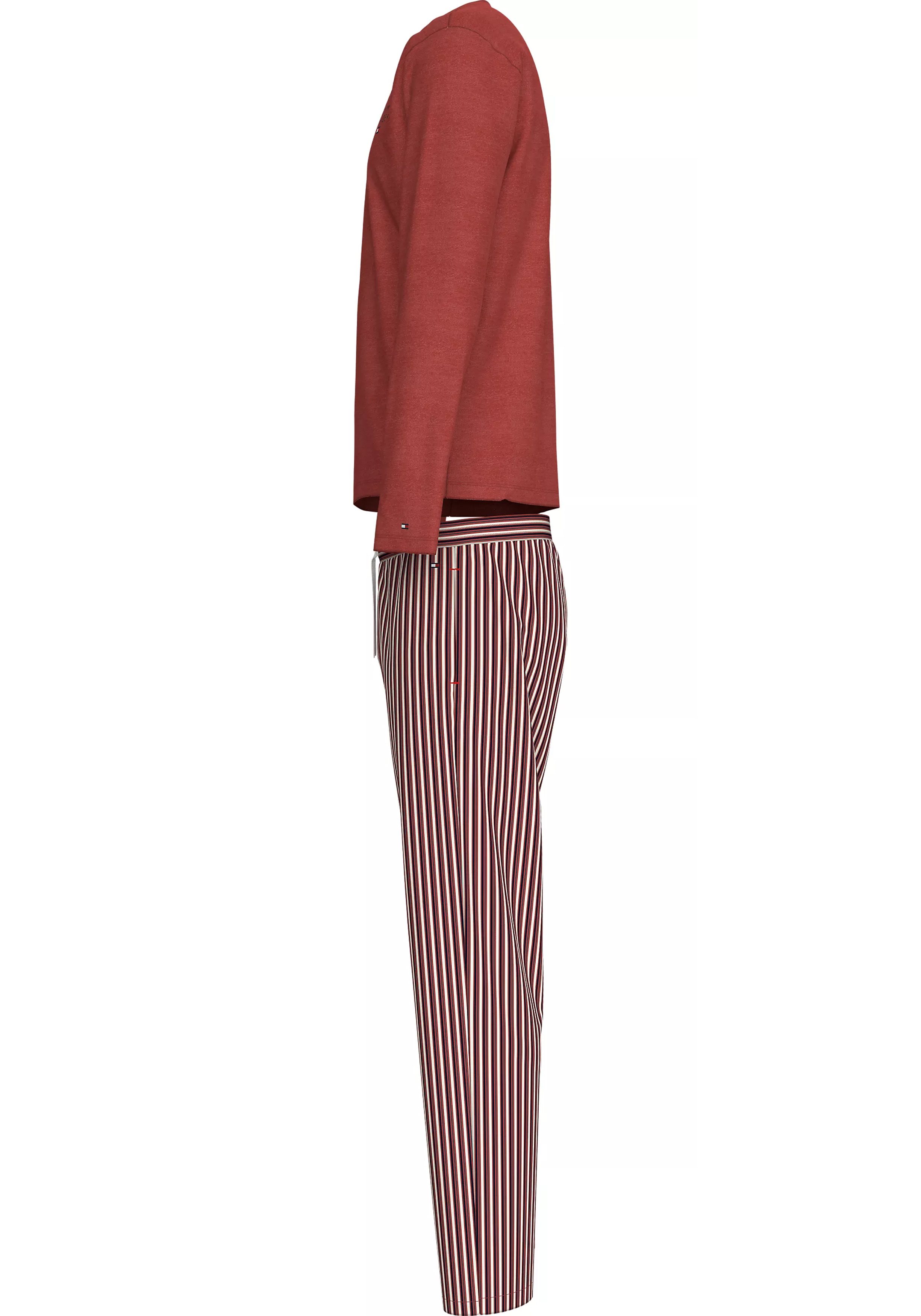 Tommy Hilfiger heren pyjama set, steenrood shirt met rood met wit en blauw gestreepte broek