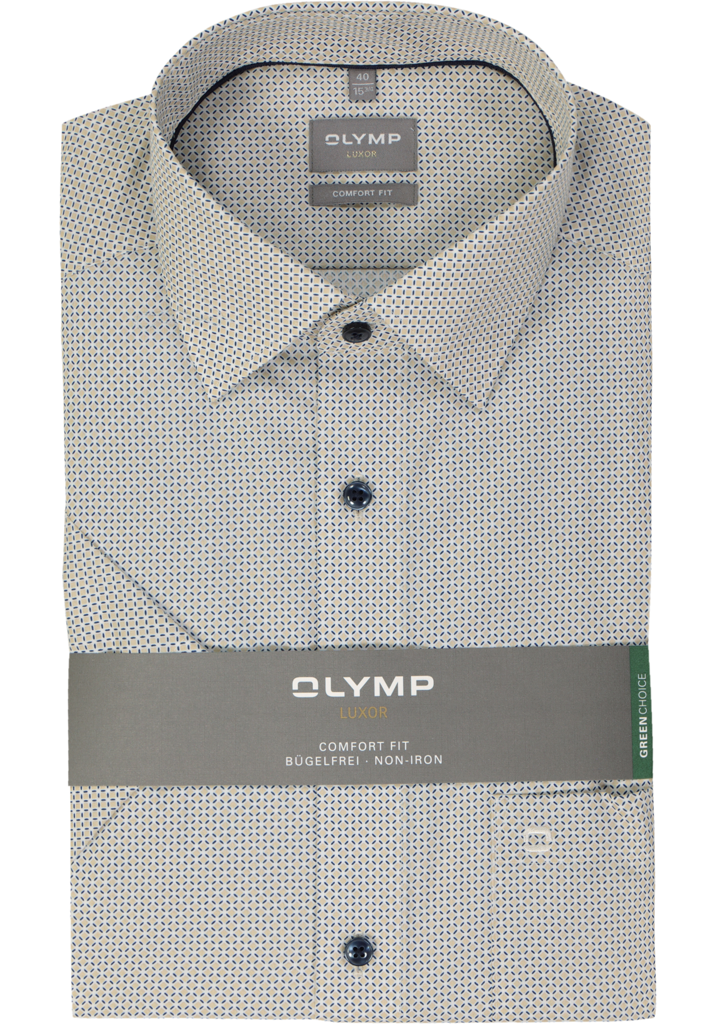 OLYMP comfort fit overhemd, korte mouw, popeline, beige dessin