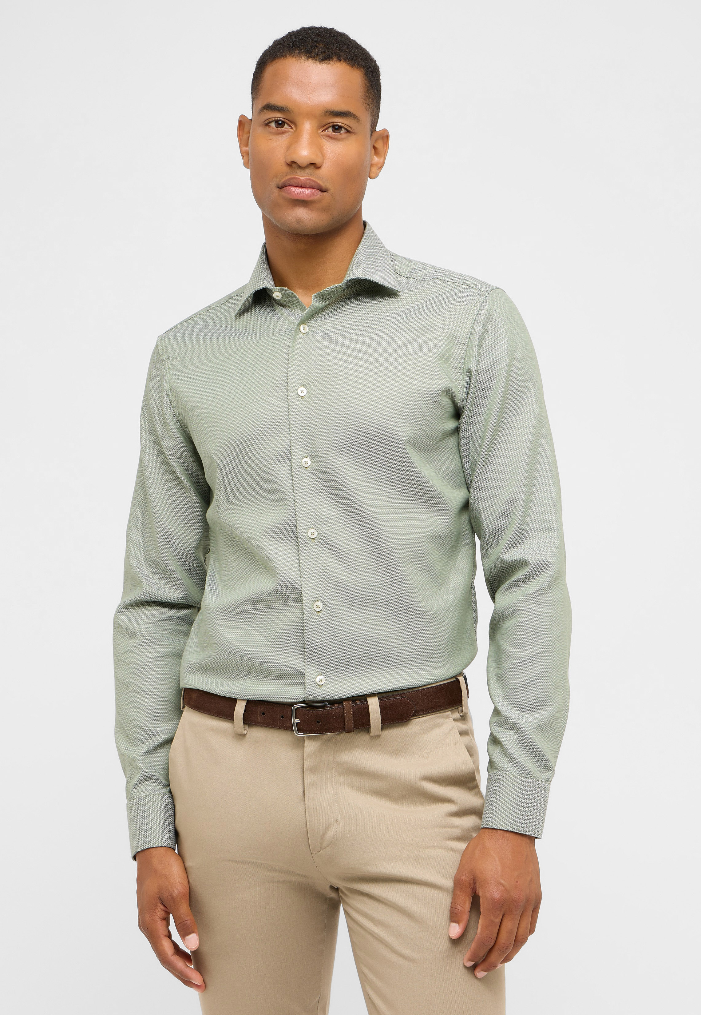 ETERNA slim fit overhemd, structuur, groen