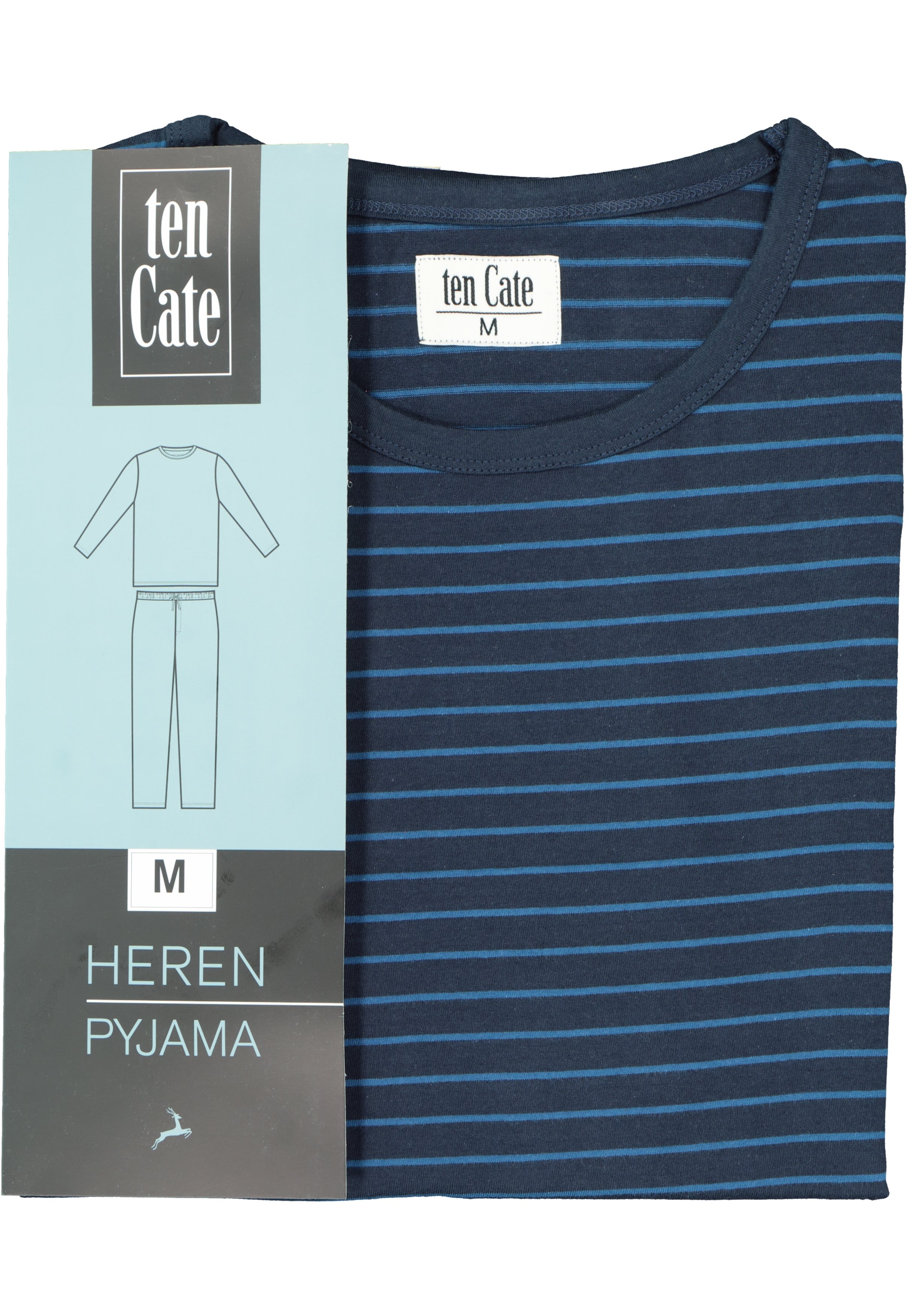 TEN CATE men pyjama, O-hals, blauw gestreept