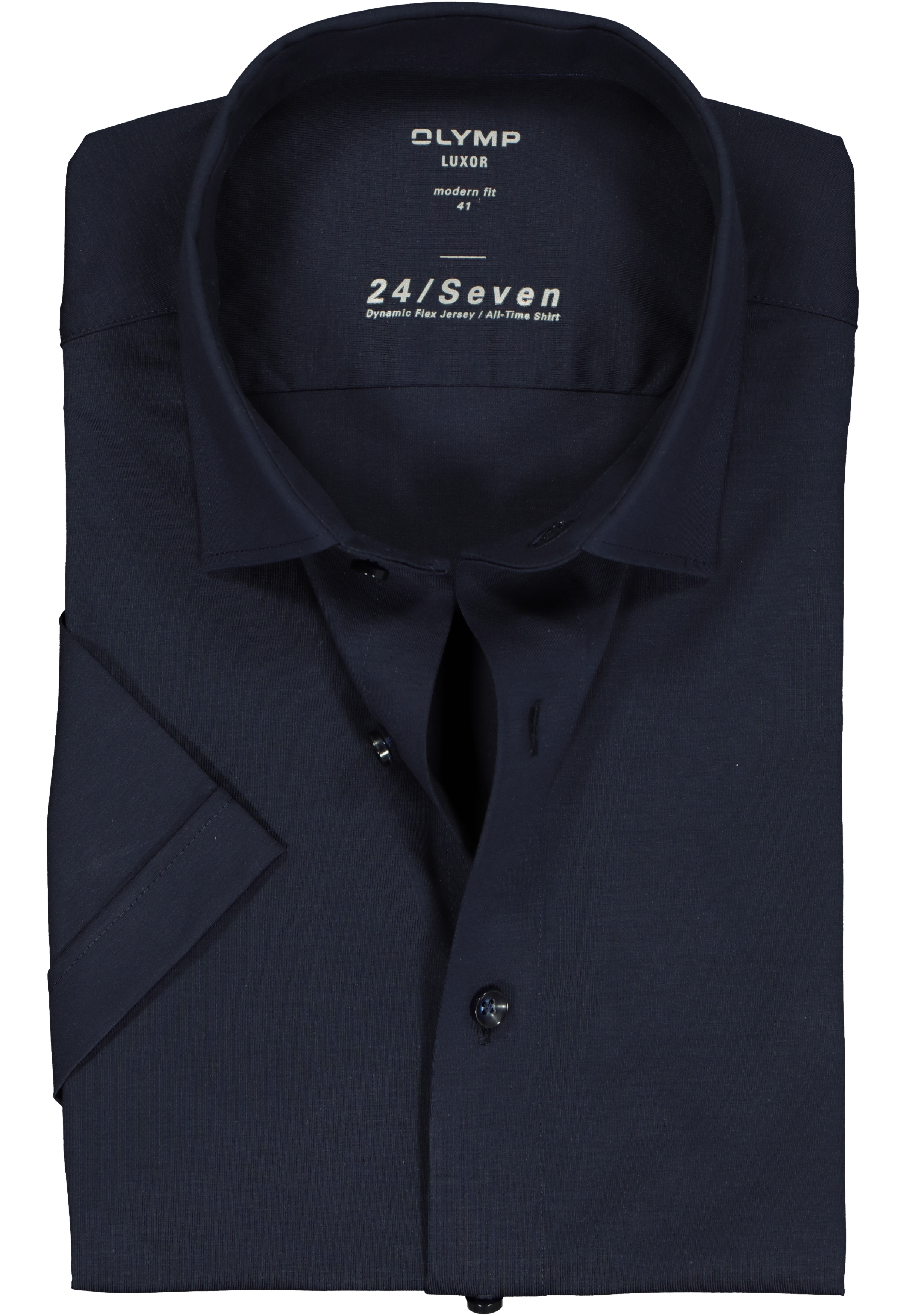 OLYMP Luxor 24/Seven modern fit overhemd, korte mouw, marine blauw tricot