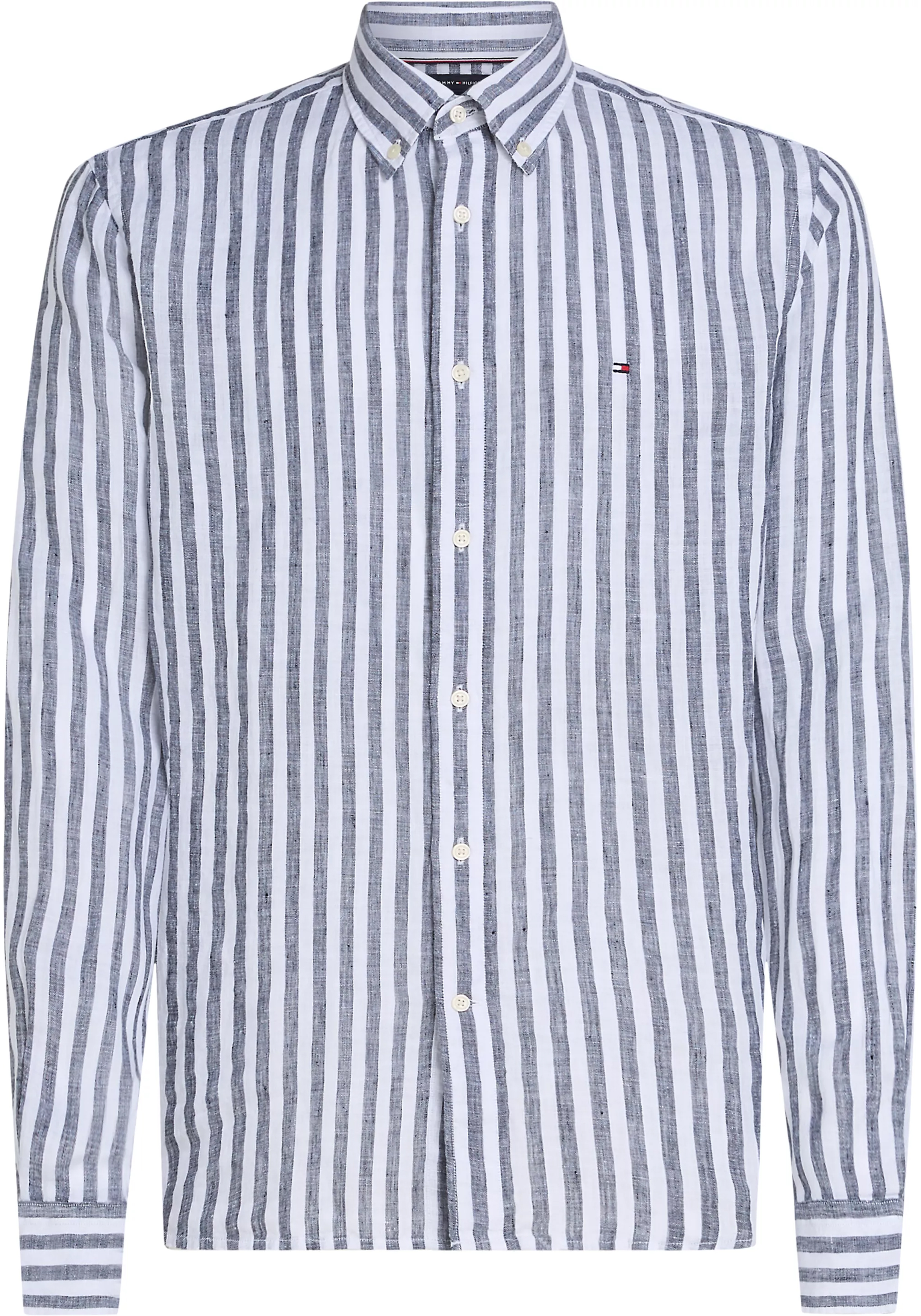 Tommy Hilfiger Linen Essential Regular Fit Shirt, structuur, donkerblauw met wit gestreept