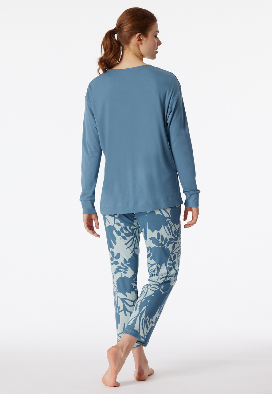 SCHIESSER Modern Nightwear pyjamaset, dames pyjama lange V-hals blauw-grijs