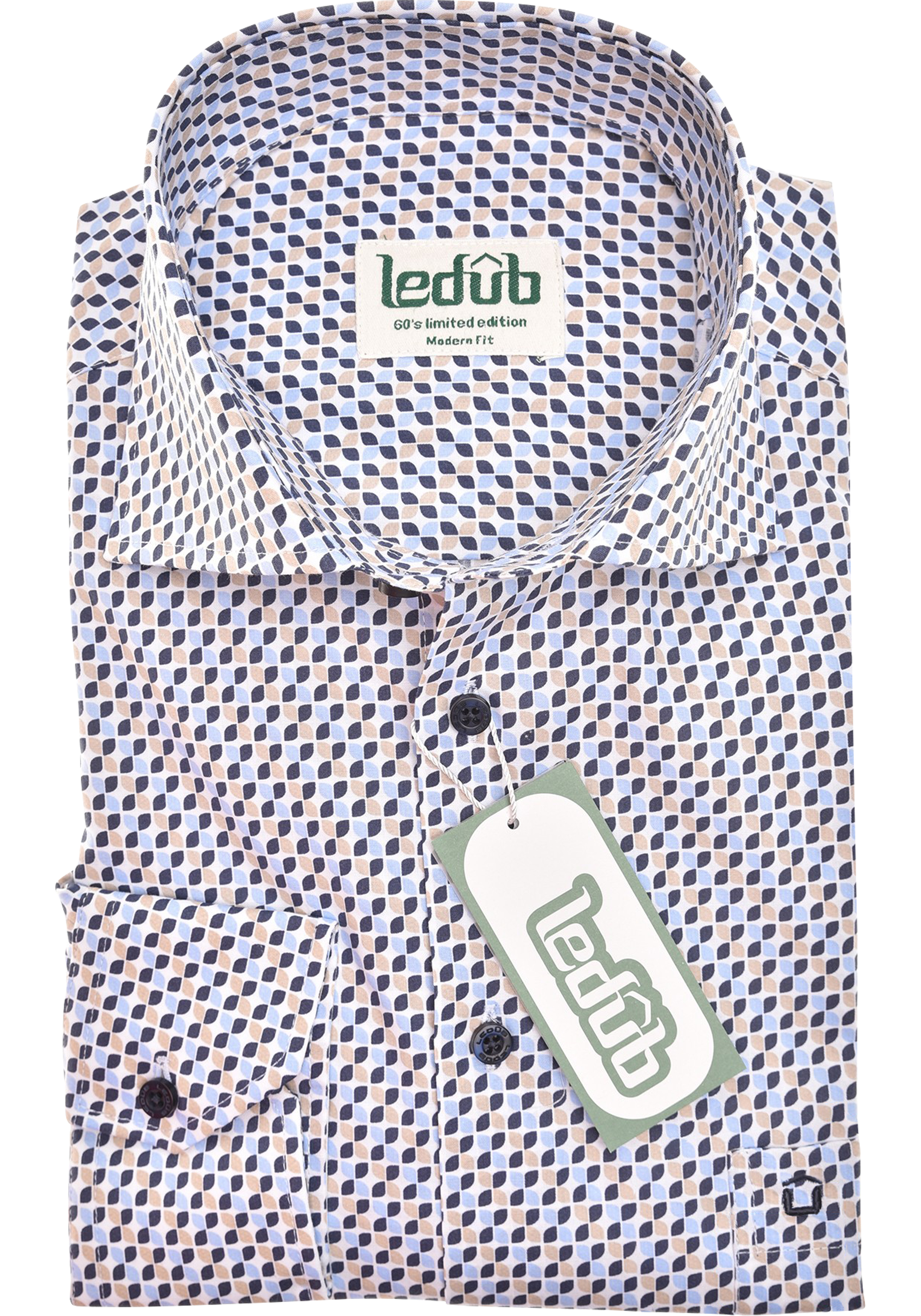 Ledub modern fit overhemd, popeline, donkerblauw dessin