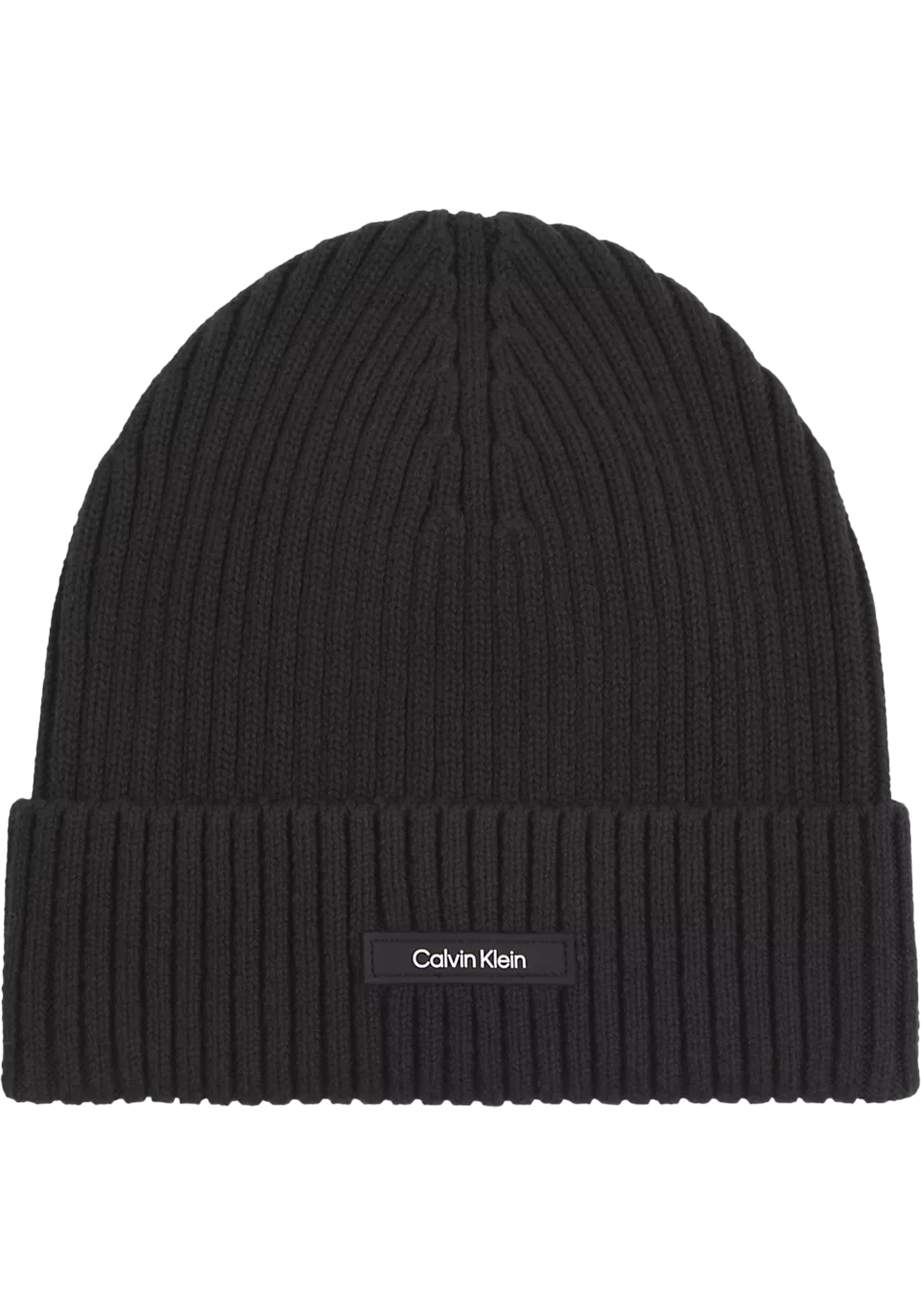 Calvin Klein muts, classic cotton rib beanie, zwart