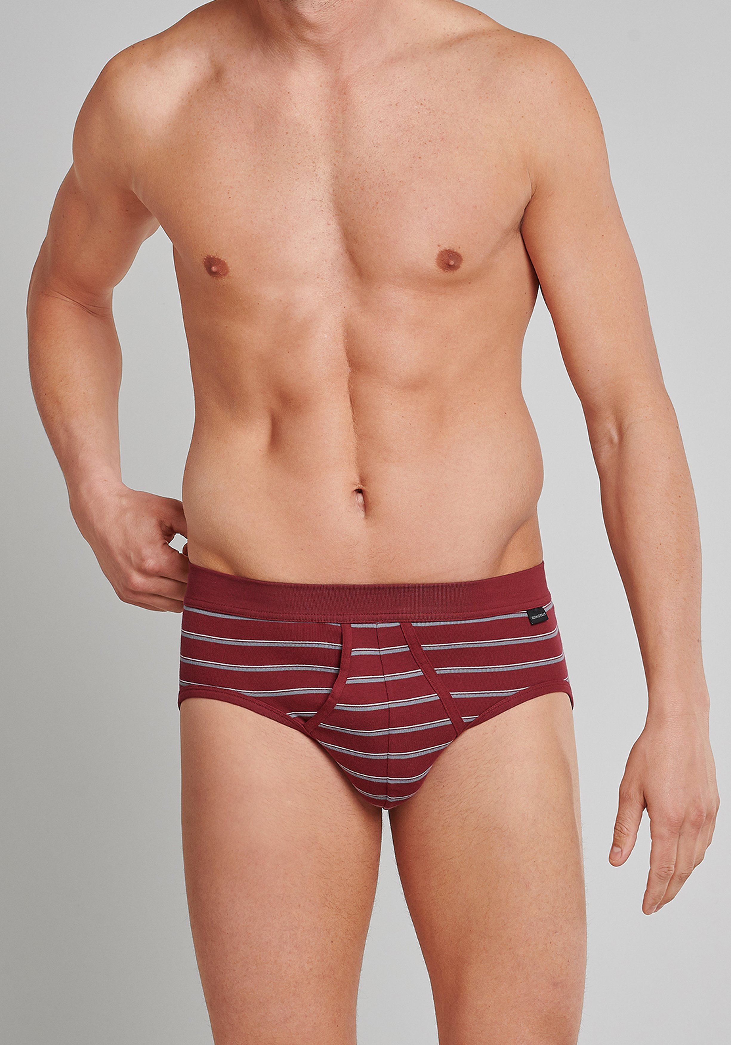 SCHIESSER Original Classics sportslips (2-pack), Feinripp met gulp, bordeaux rood gestreept           