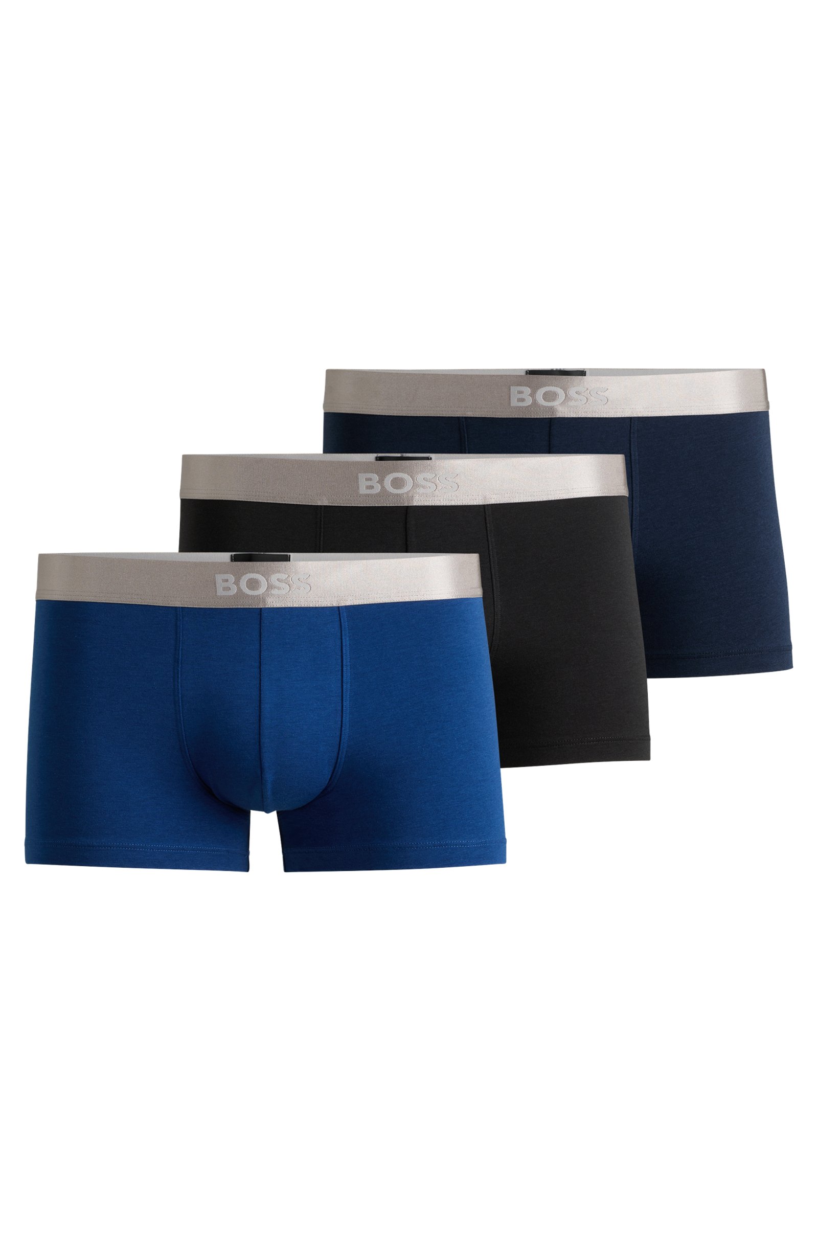 HUGO BOSS Metallic trunks (3-pack), heren boxers kort, blauw met metallic band