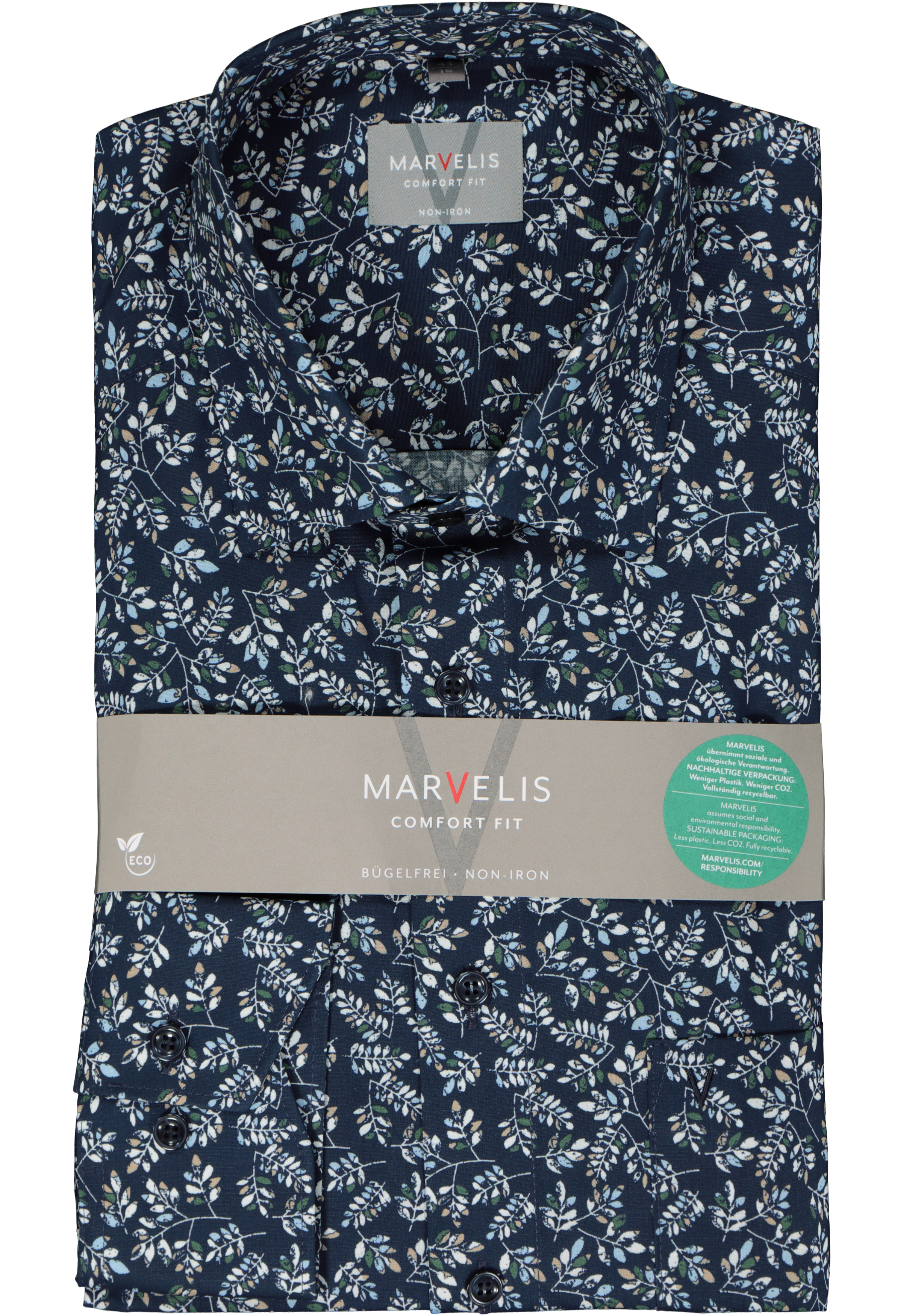 MARVELIS comfort fit overhemd, popeline, donkerblauw dessin