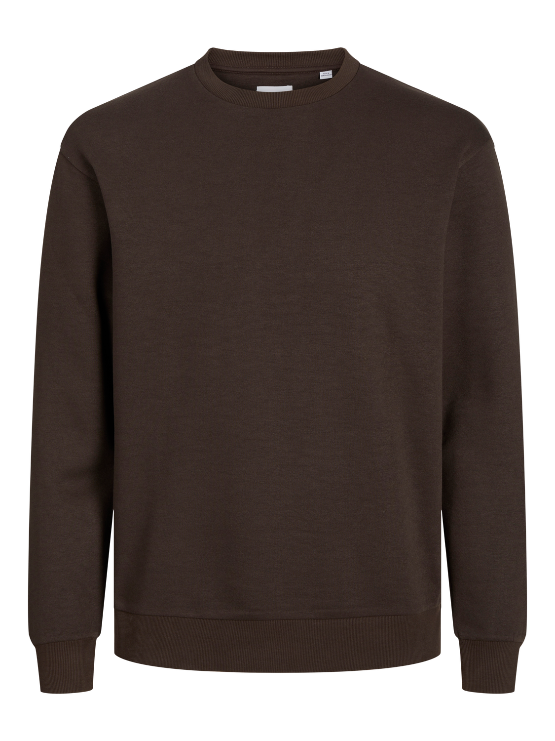 JACK & JONES Bradley sweat crew regular fit, heren sweatshirt katoenmengsel met O-hals, donkerbruin