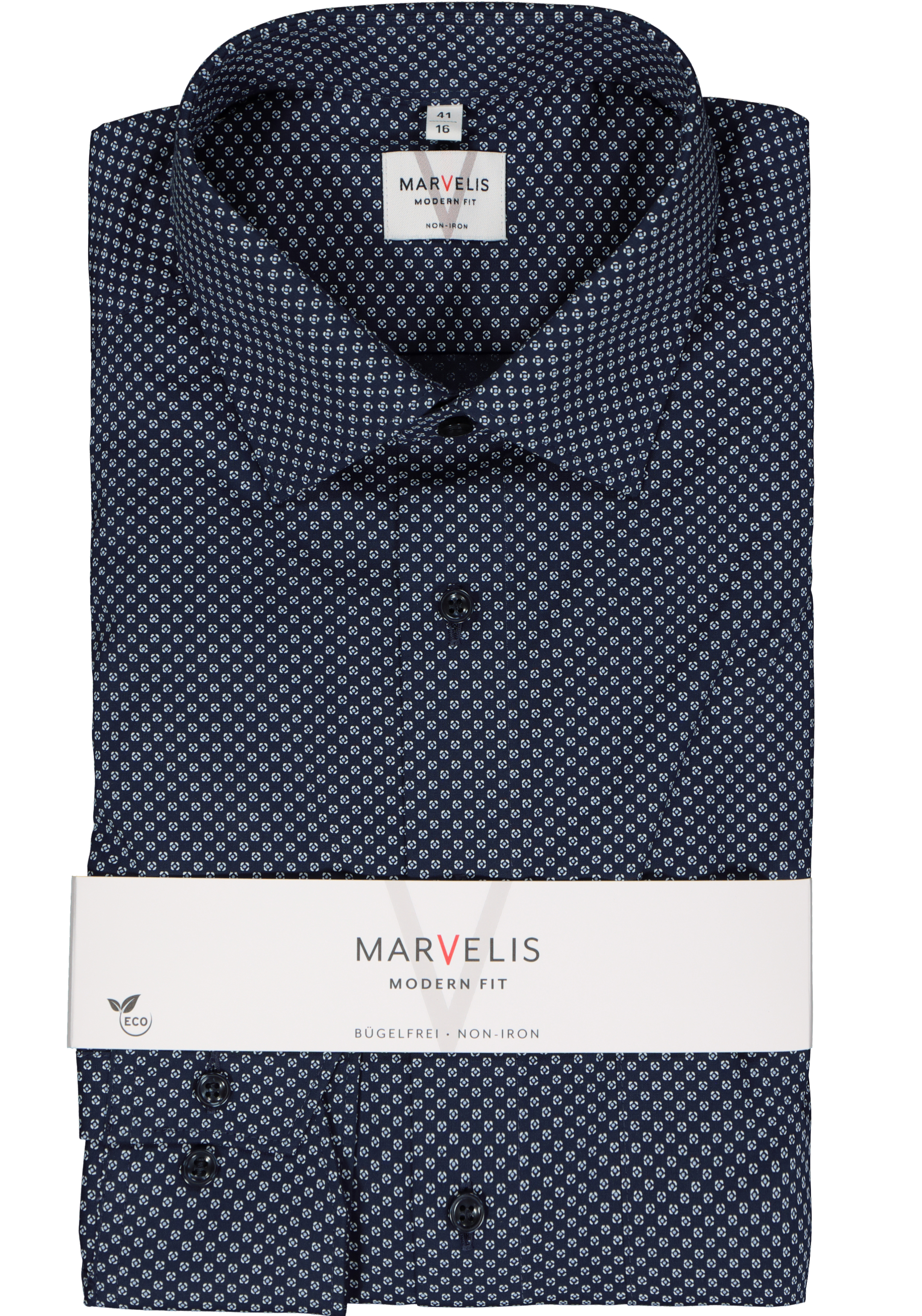 MARVELIS modern fit overhemd, popeline, donkerblauw dessin