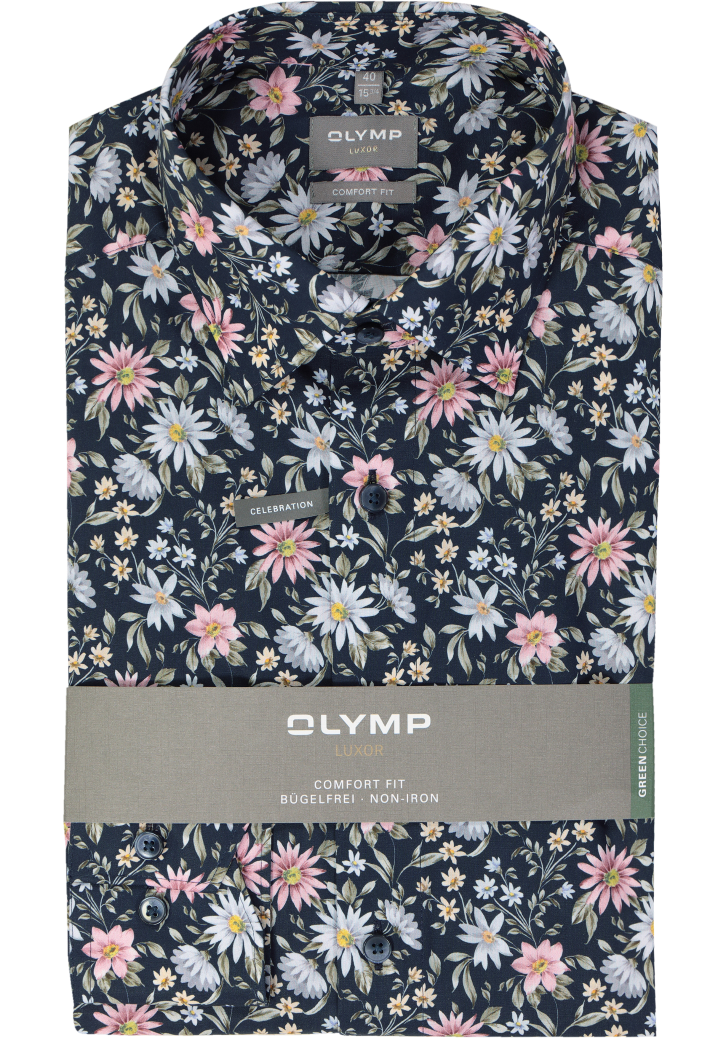 OLYMP comfort fit overhemd, popeline, marine blauw dessin