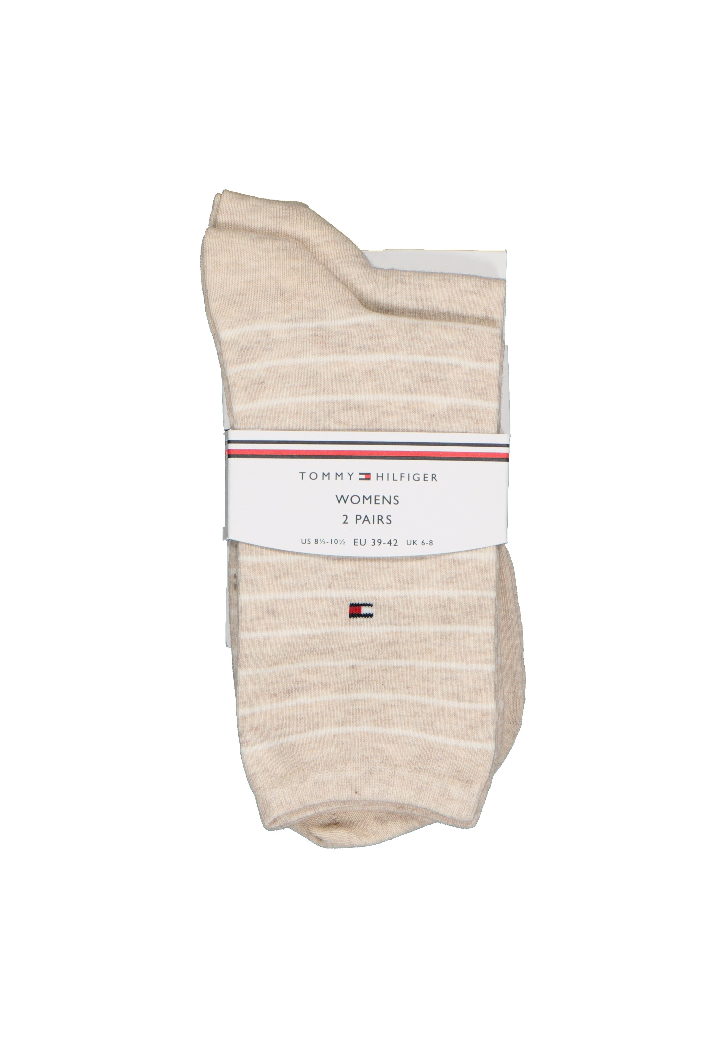 Tommy Hilfiger damessokken Small Stripe (2-pack), uni en gestreept katoen, licht beige met wit