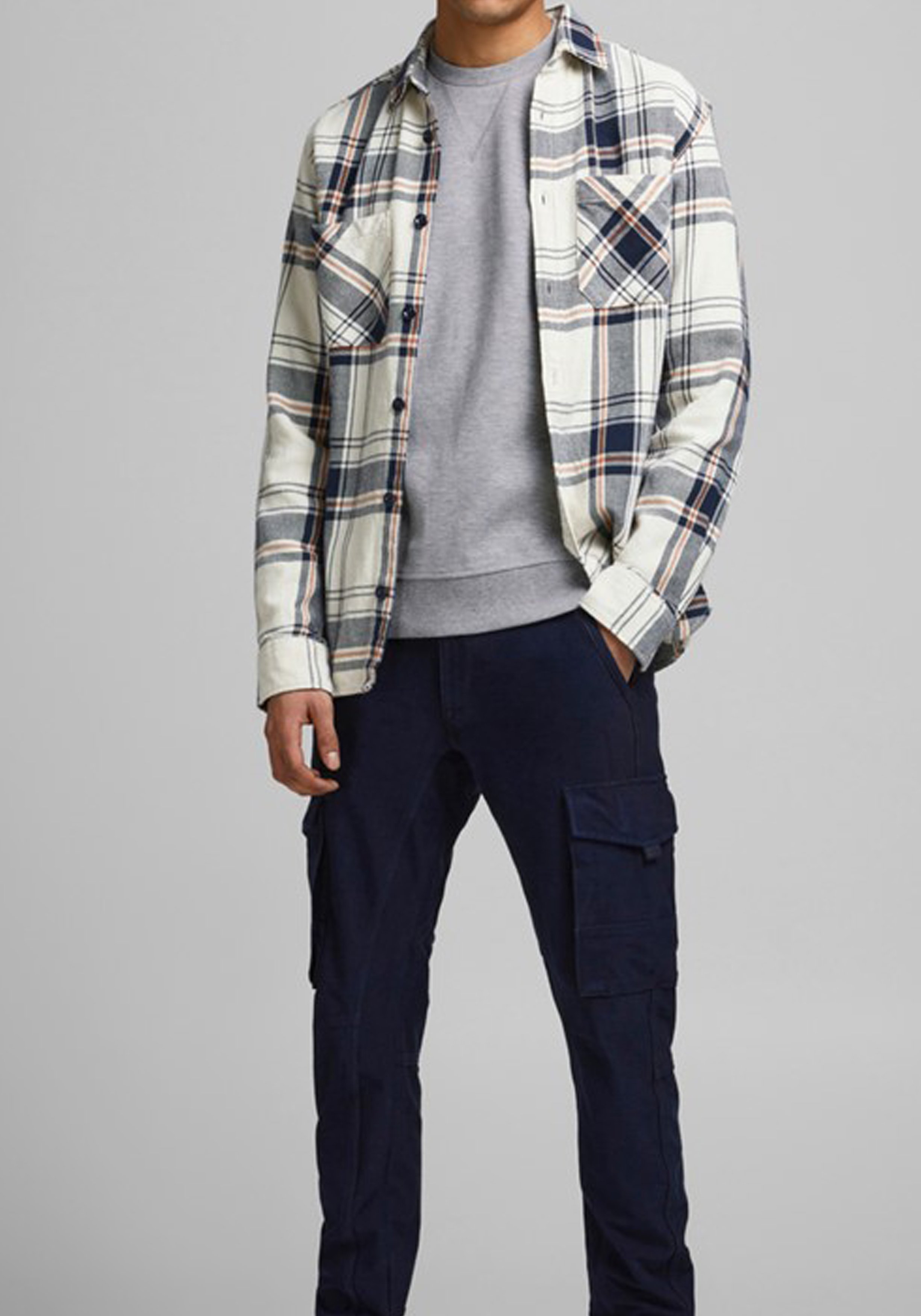 JACK & JONES sweatshirt katoen, O-hals, licht grijs melange