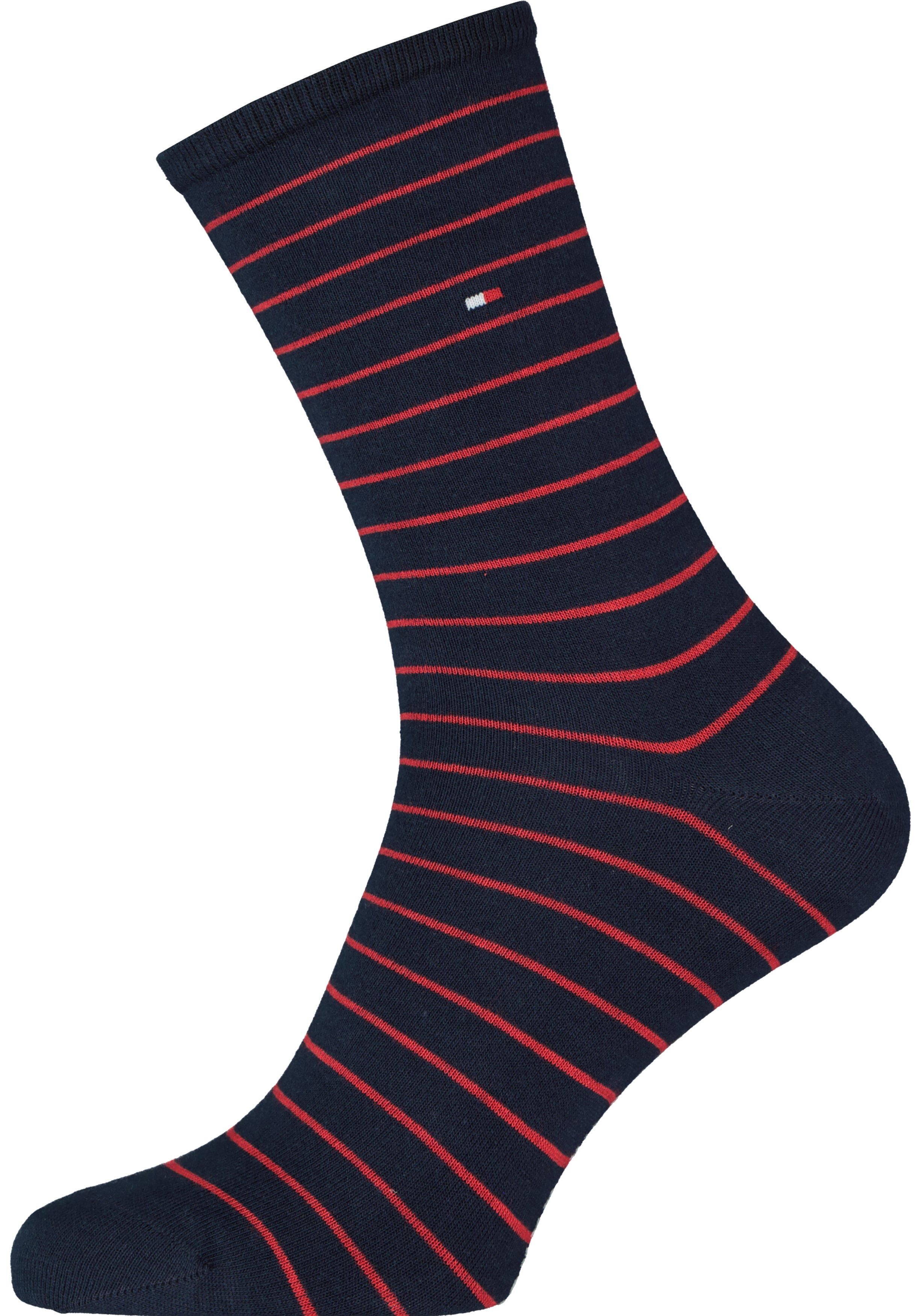 Tommy Hilfiger damessokken Small Stripe (2-pack), uni en gestreept katoen, rood met blauw