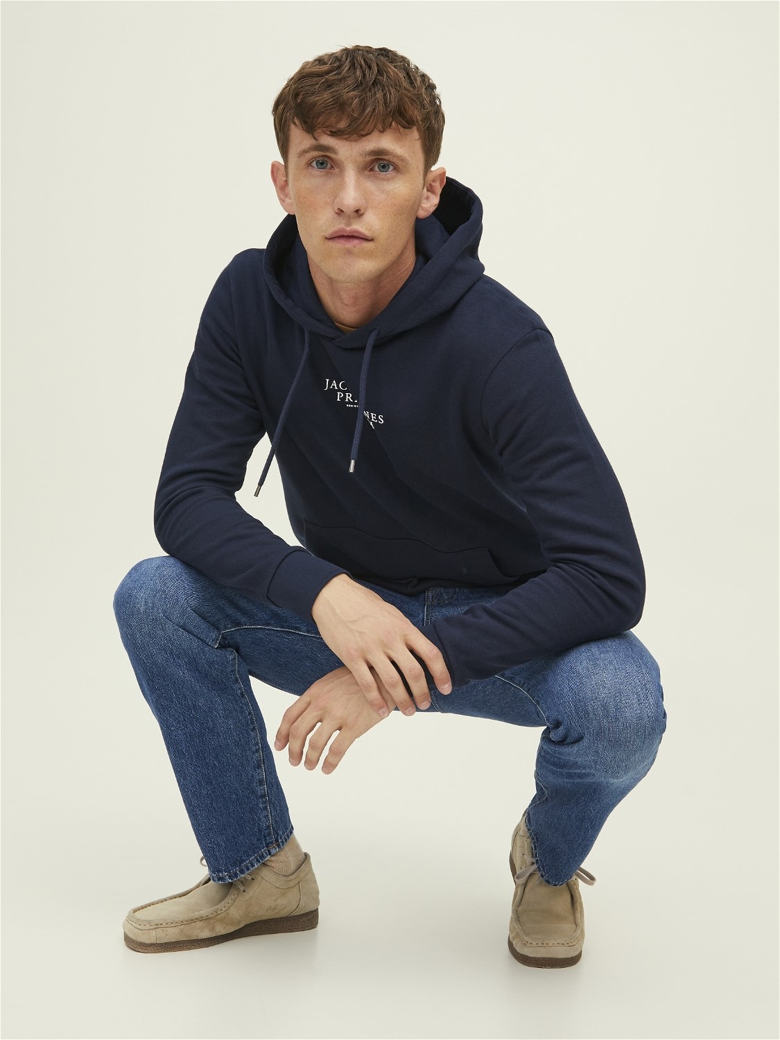 JACK & JONES Arie sweat hood slim fit, heren hoodie katoenmengsel met capuchon, blauw