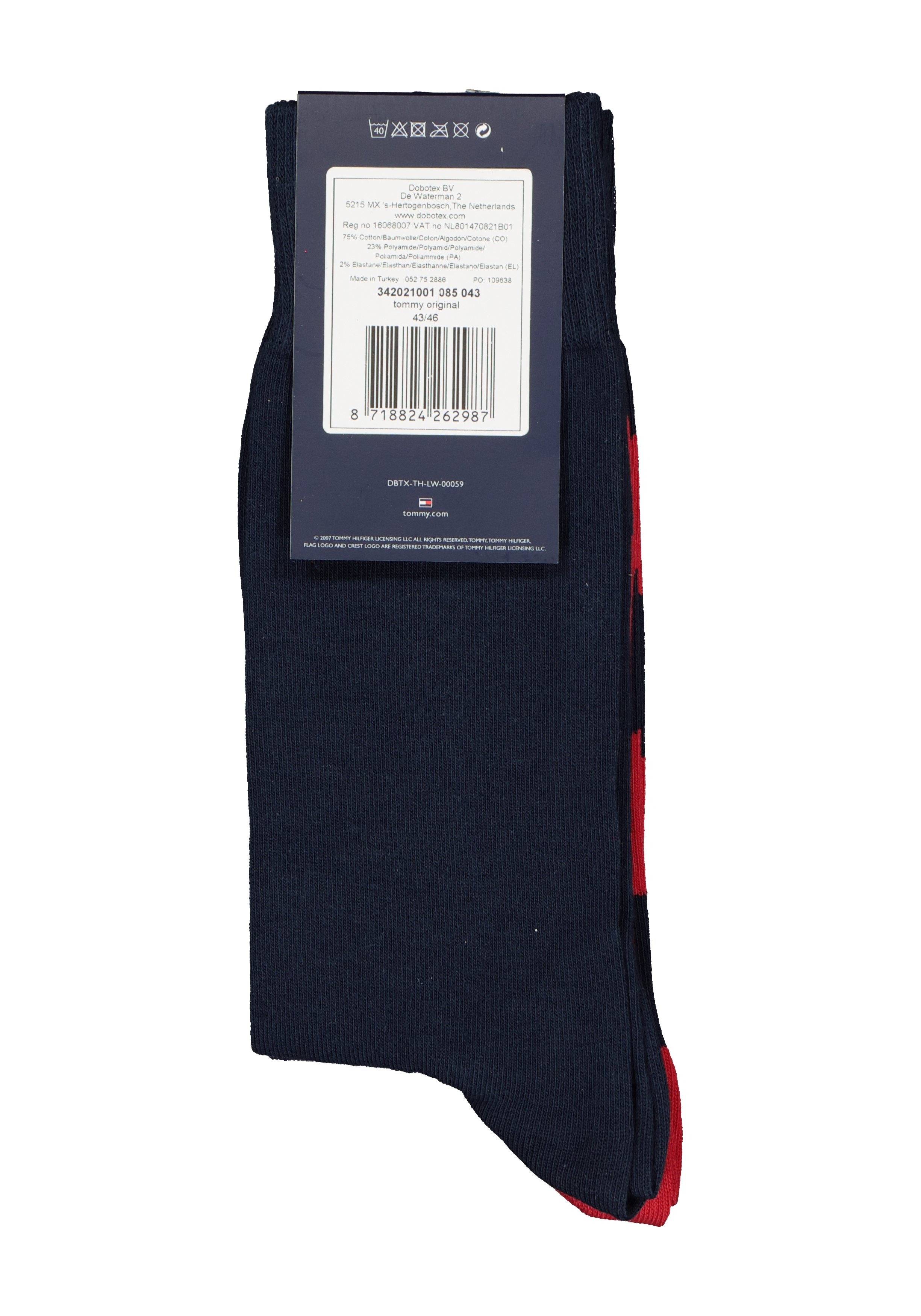 Tommy Hilfiger Rugby Stripe Socks (2-pack), herensokken katoen gestreept en uni, blauw met rood