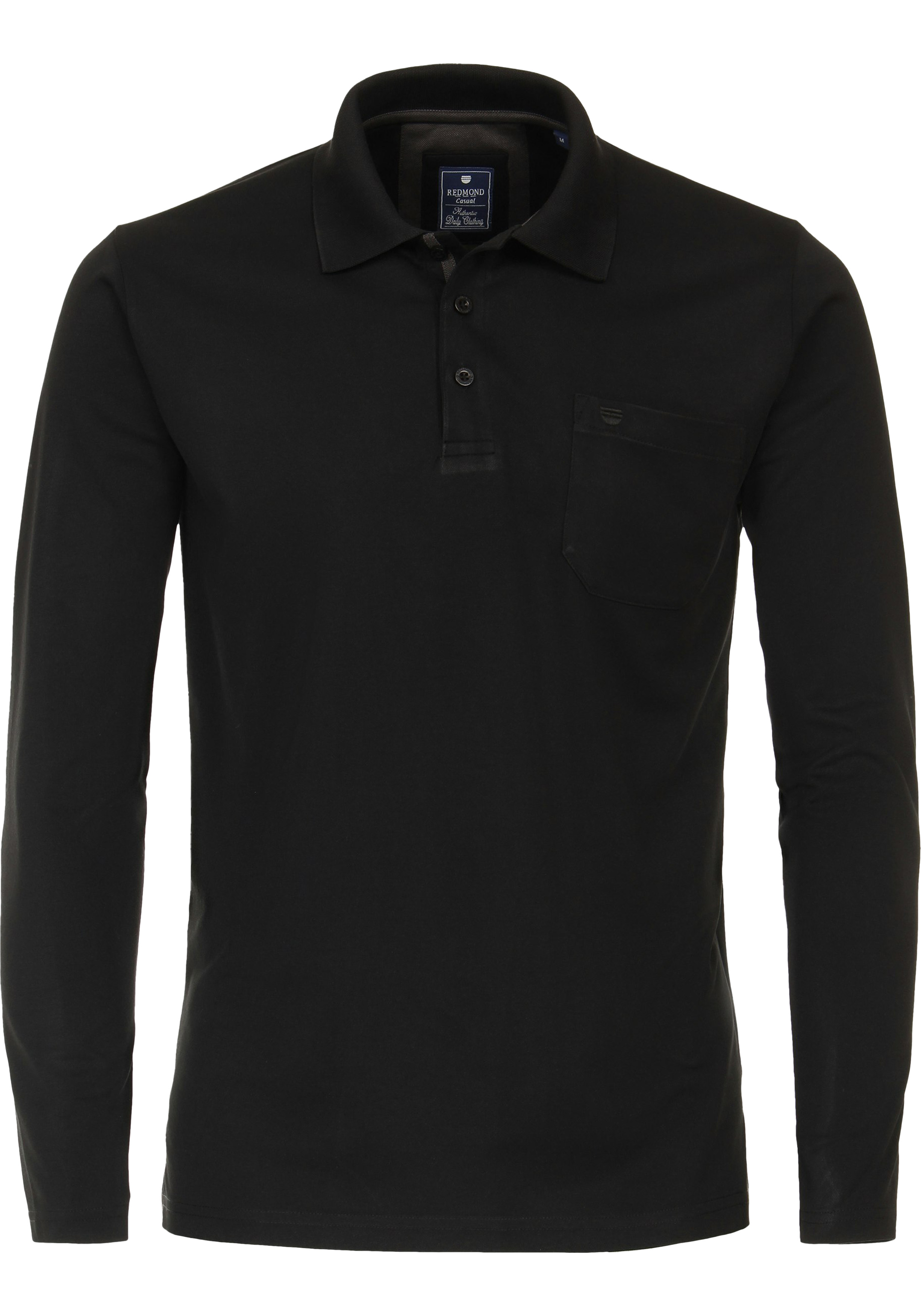 Redmond regular fit polo lange mouw, pique, zwart