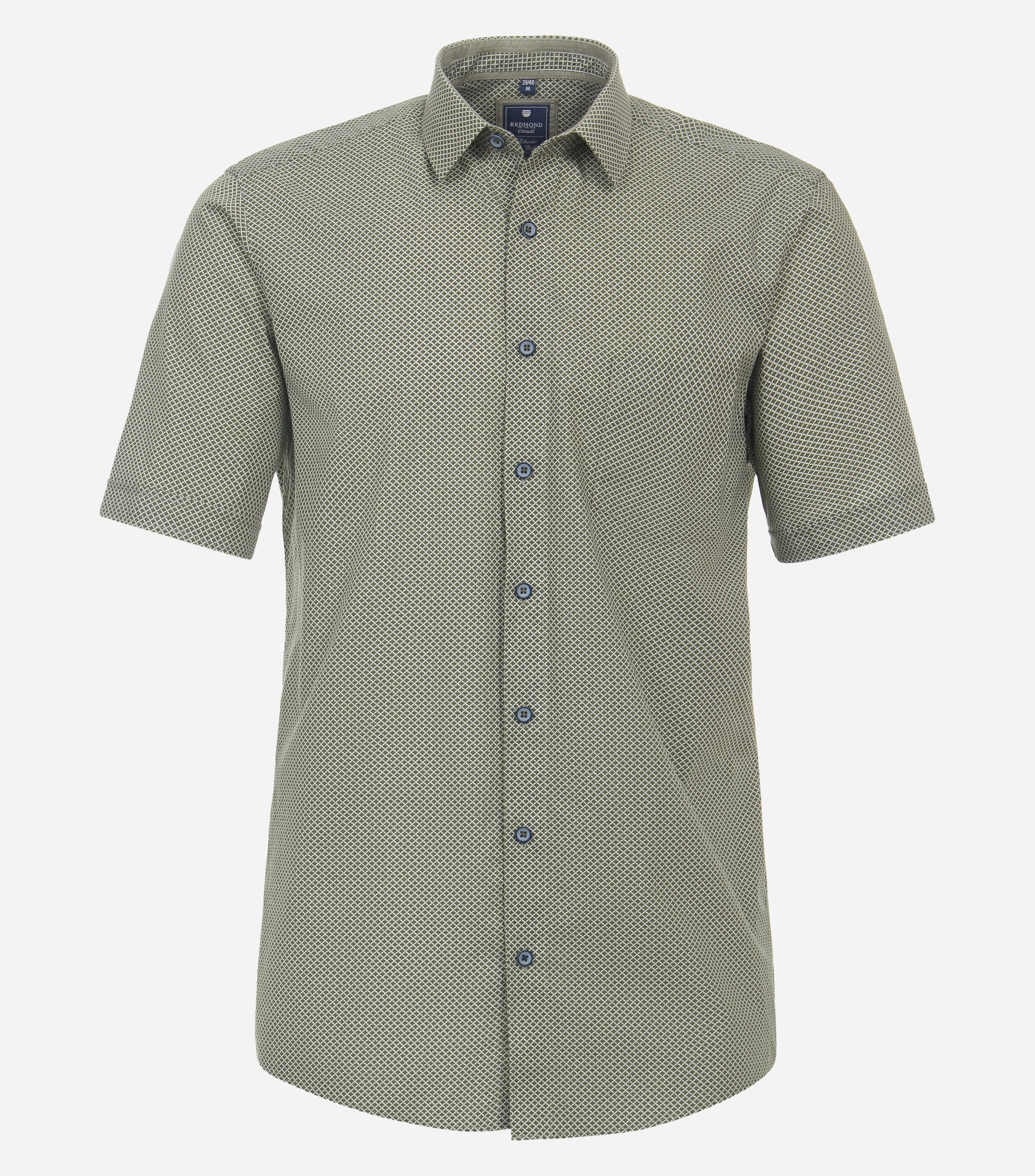 Redmond comfort fit overhemd, korte mouw, popeline, olijfgroen dessin