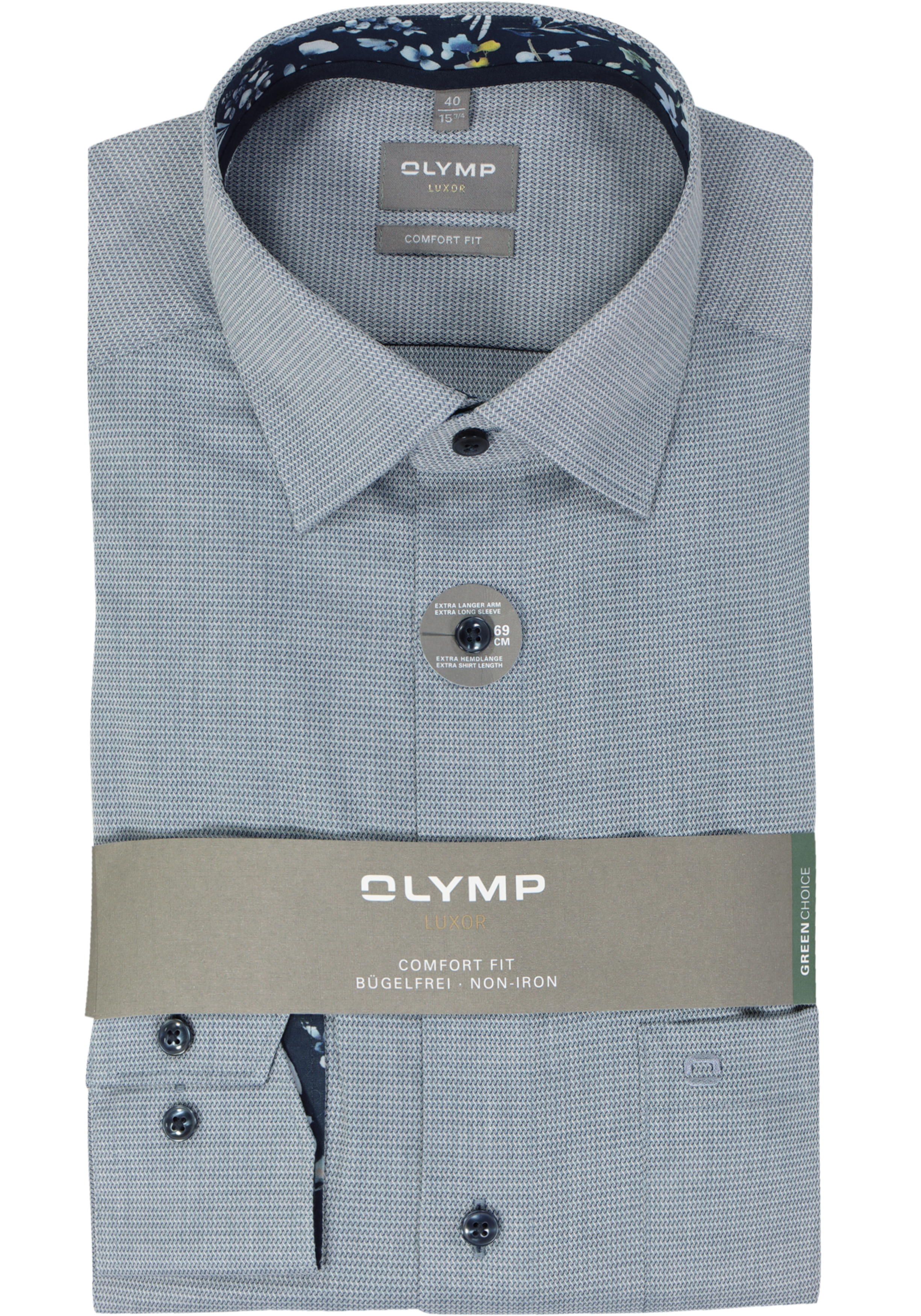 OLYMP comfort fit overhemd, mouwlengte 7, structuur, marine blauw