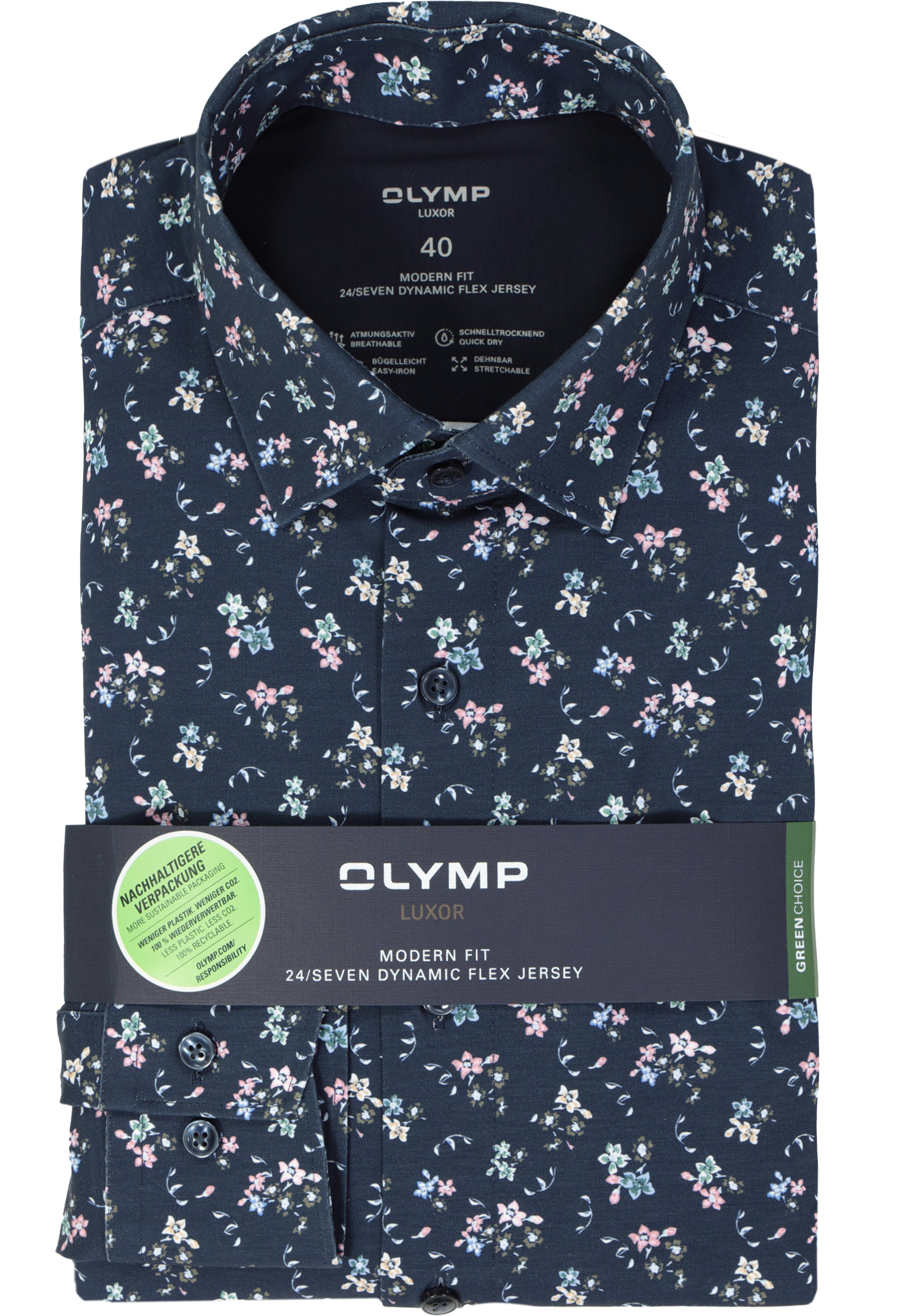 OLYMP 24/7 modern fit overhemd, tricot, marine blauw dessin