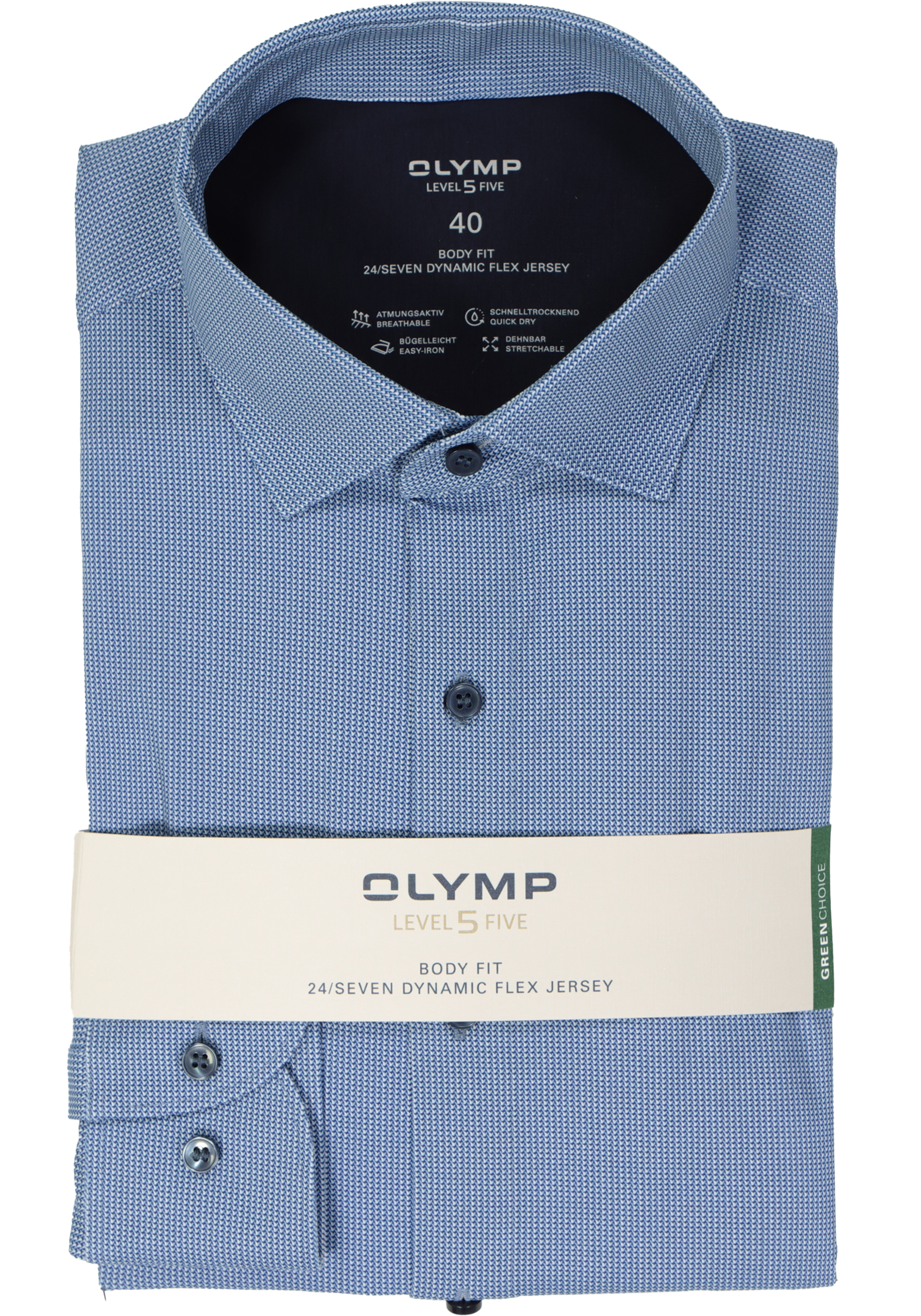 OLYMP 24/7 Level 5 body fit overhemd, tricot, blauw dessin