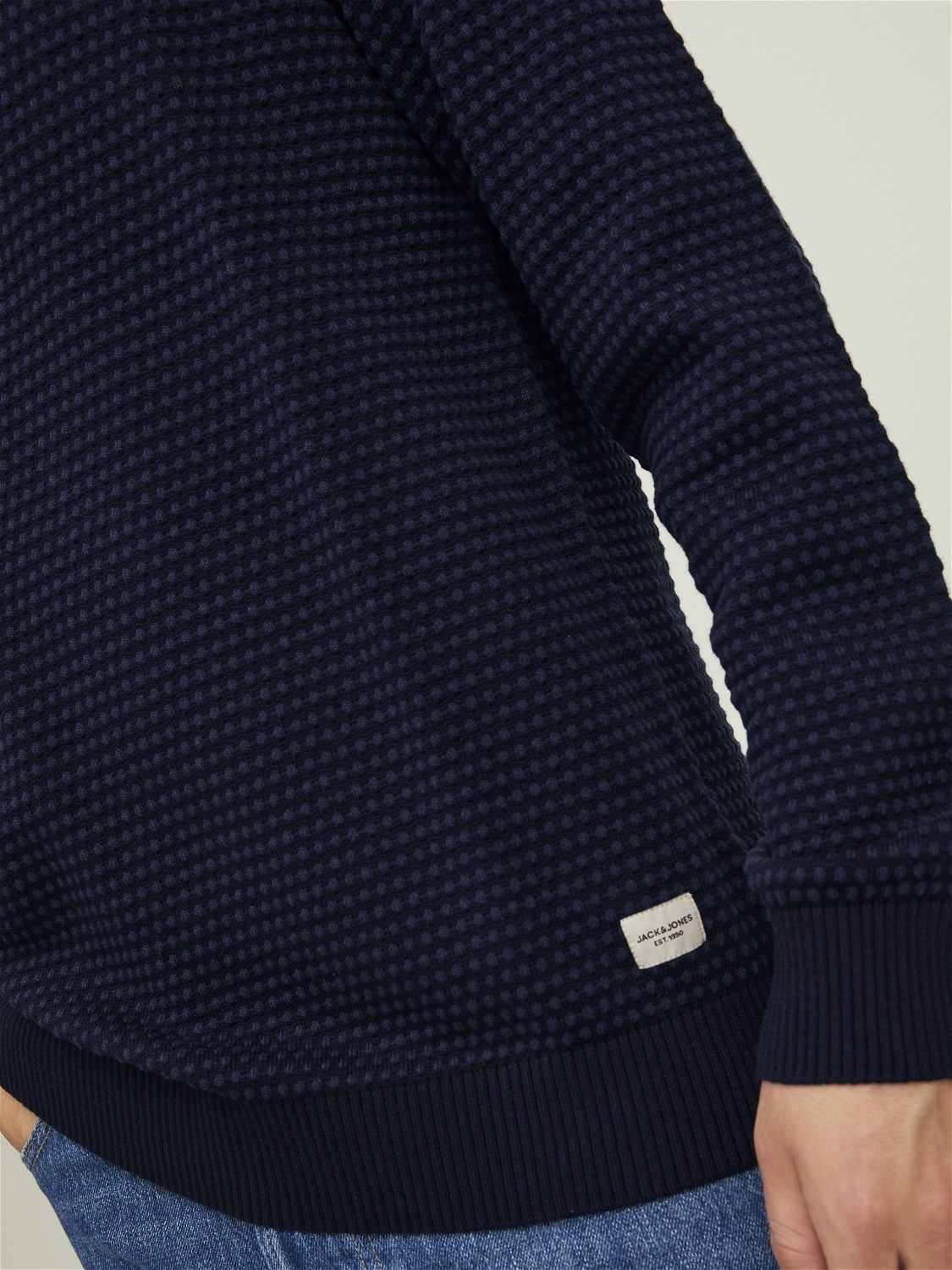 JACK & JONES Atlas knit crew neck slim fit, heren pullover katoen met O-hals, jeansblauw