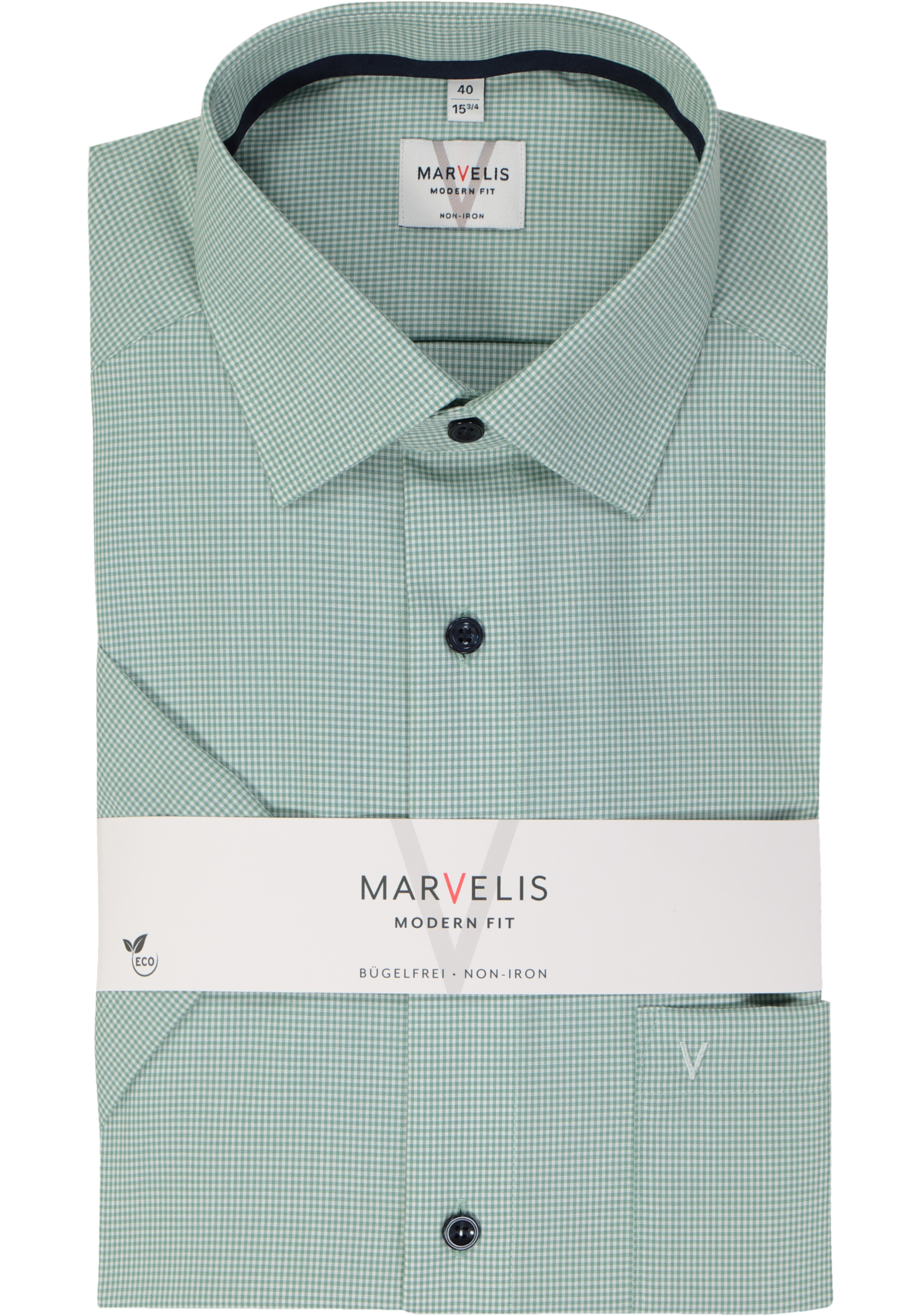 MARVELIS modern fit overhemd, korte mouw, popeline, kristalgroen geruit