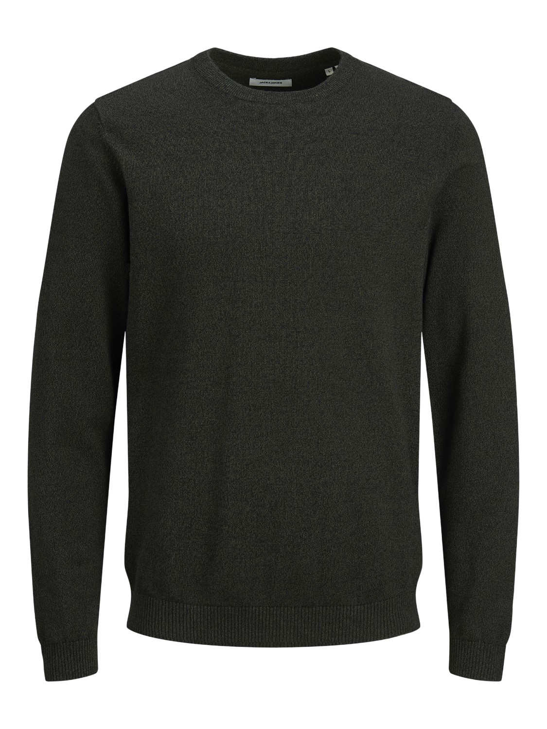 JACK & JONES Basic knit crew neck slim fit, heren pullover katoen met O-hals, groen samen met zwart