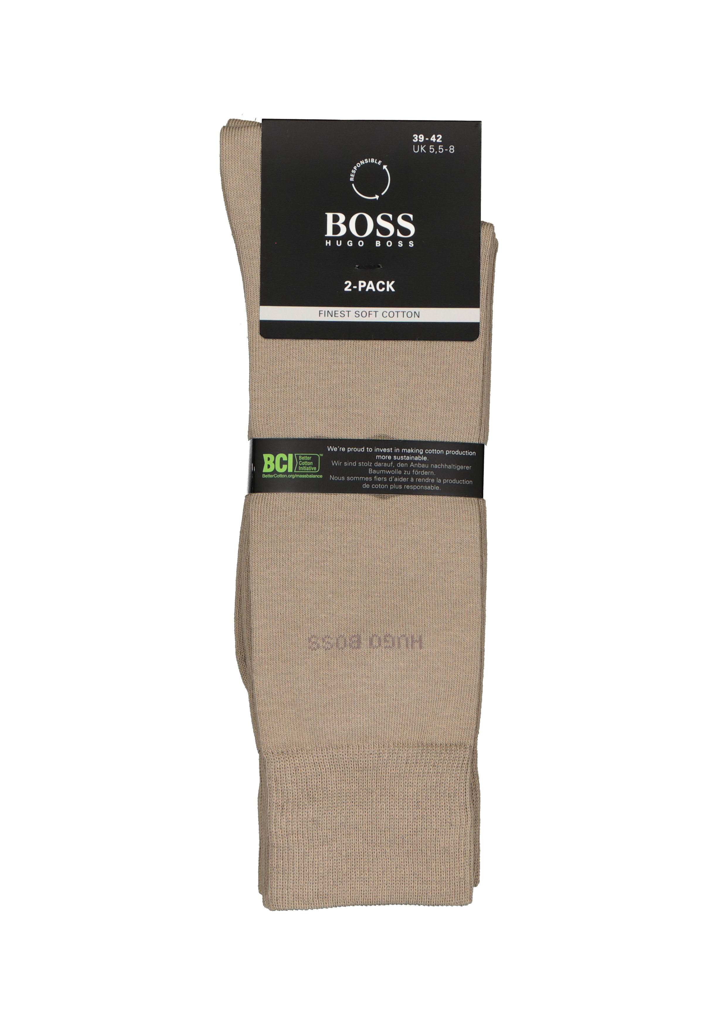 HUGO BOSS Cotton Uni (2-pack), herensokken katoen, beige