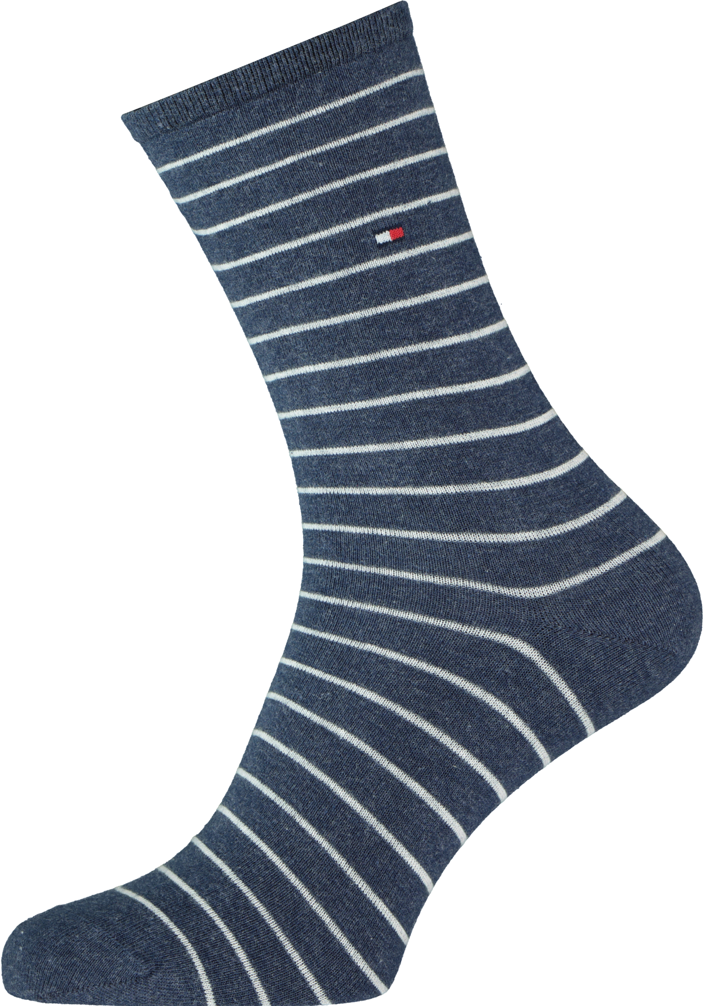 Tommy Hilfiger damessokken Small Stripe (2-pack), uni en gestreept katoen, jeans blauw met wit