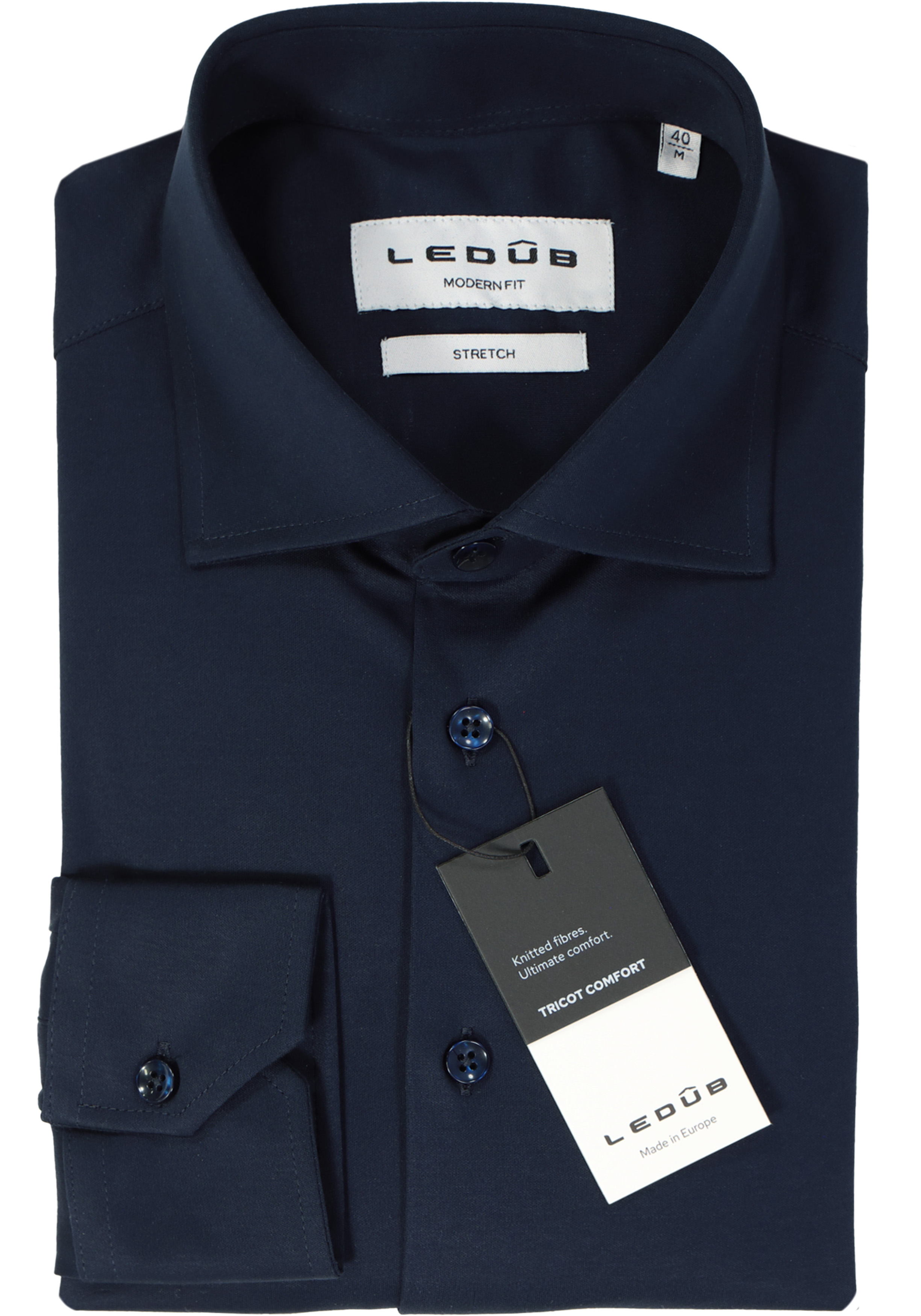 Ledub modern fit overhemd, popeline, donkerblauw