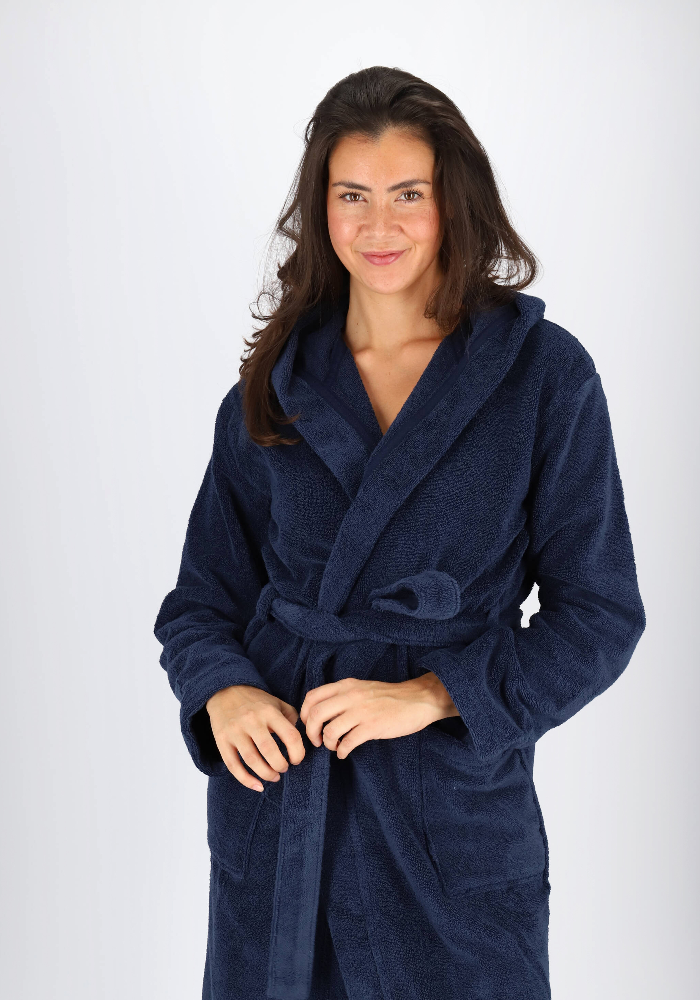 SCHIESSER dames badjas, dik badstof, capuchon, donkerblauw