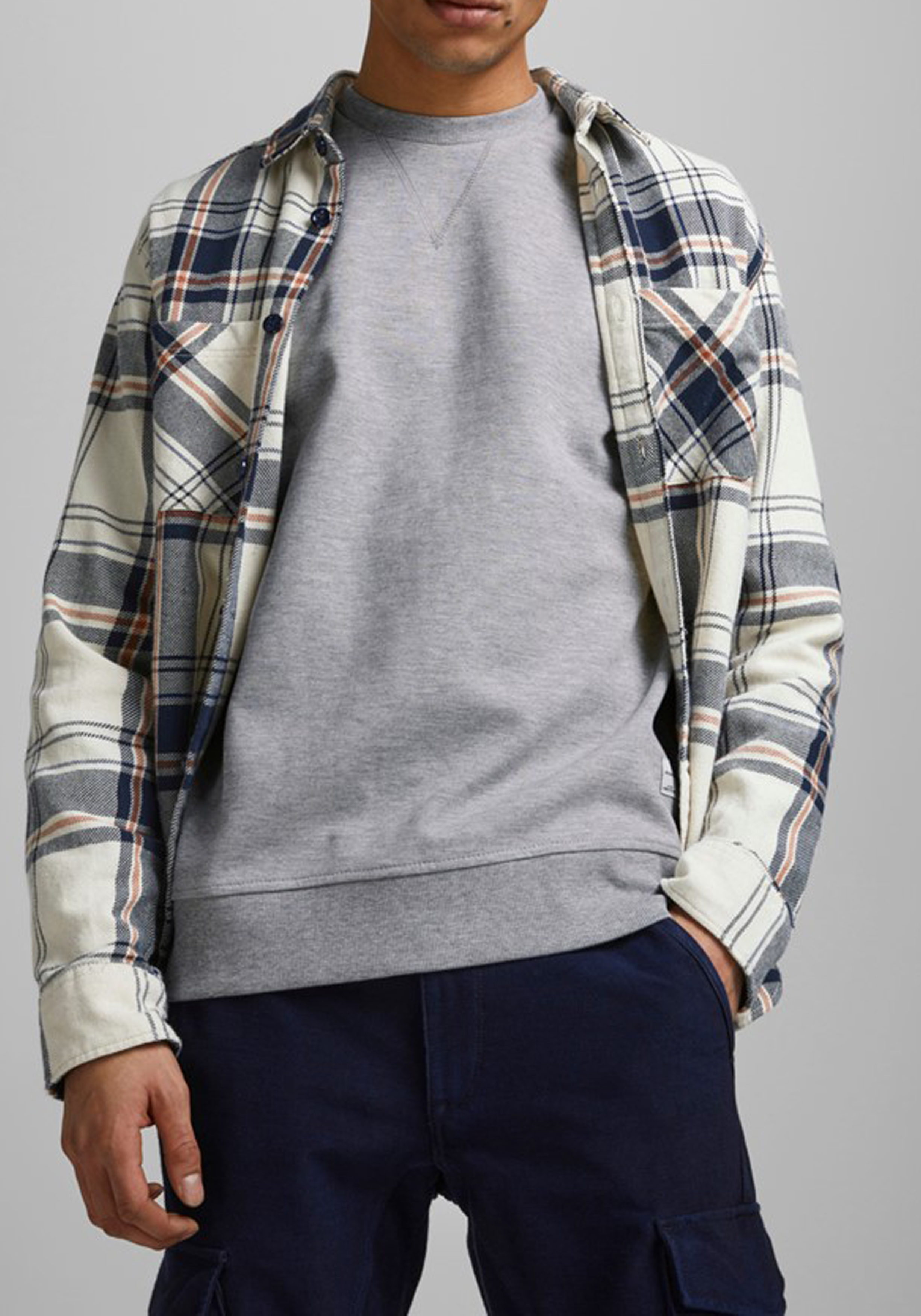 JACK & JONES sweatshirt katoen, O-hals, licht grijs melange