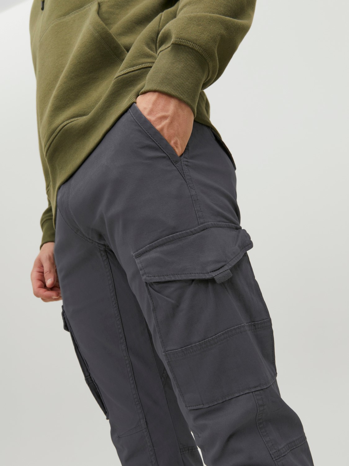 JACK & JONES Paul Lake Cargo loose fit, heren cargo broek, donkergrijs