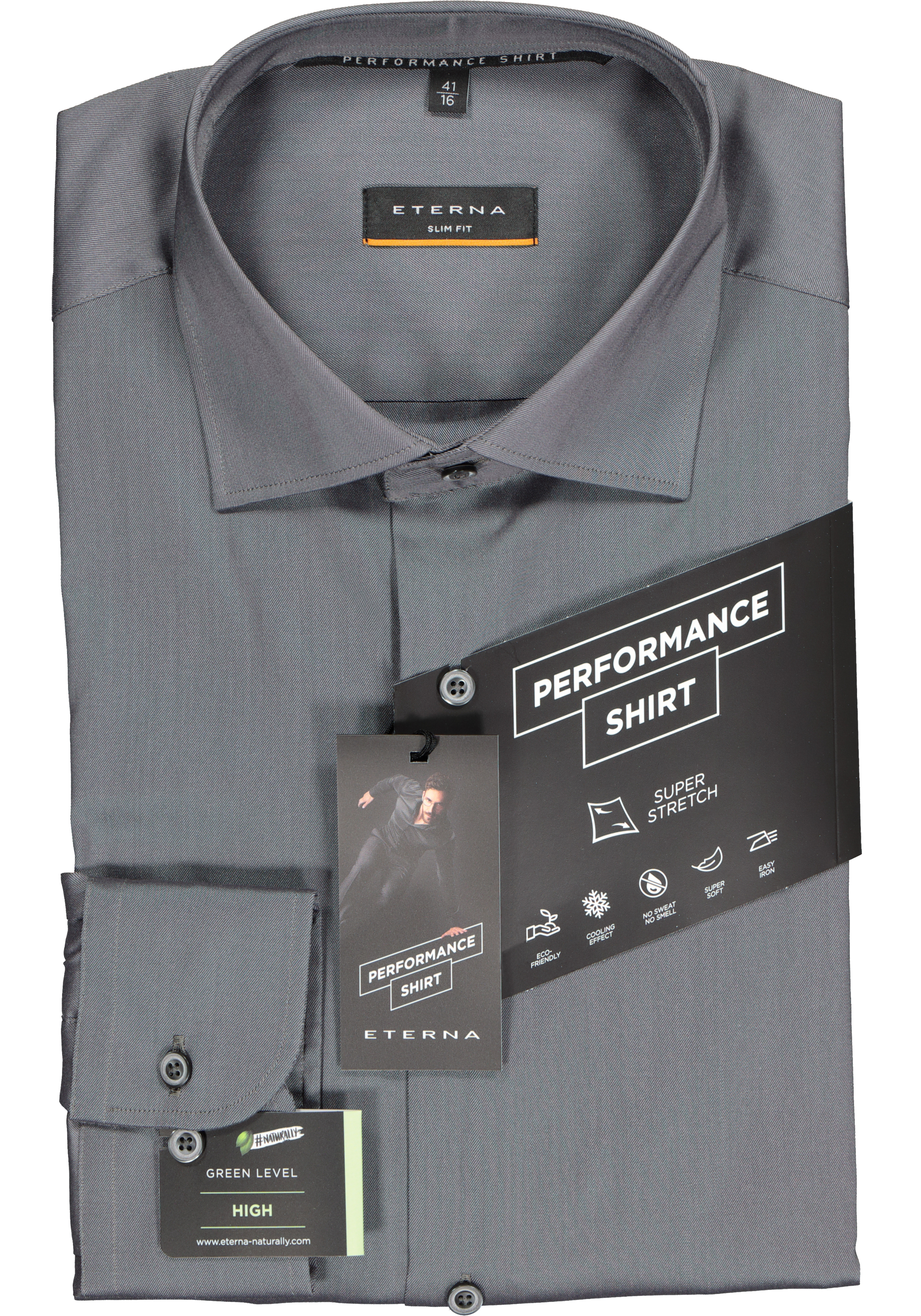 ETERNA slim fit performance overhemd, superstretch lyocell, grijs