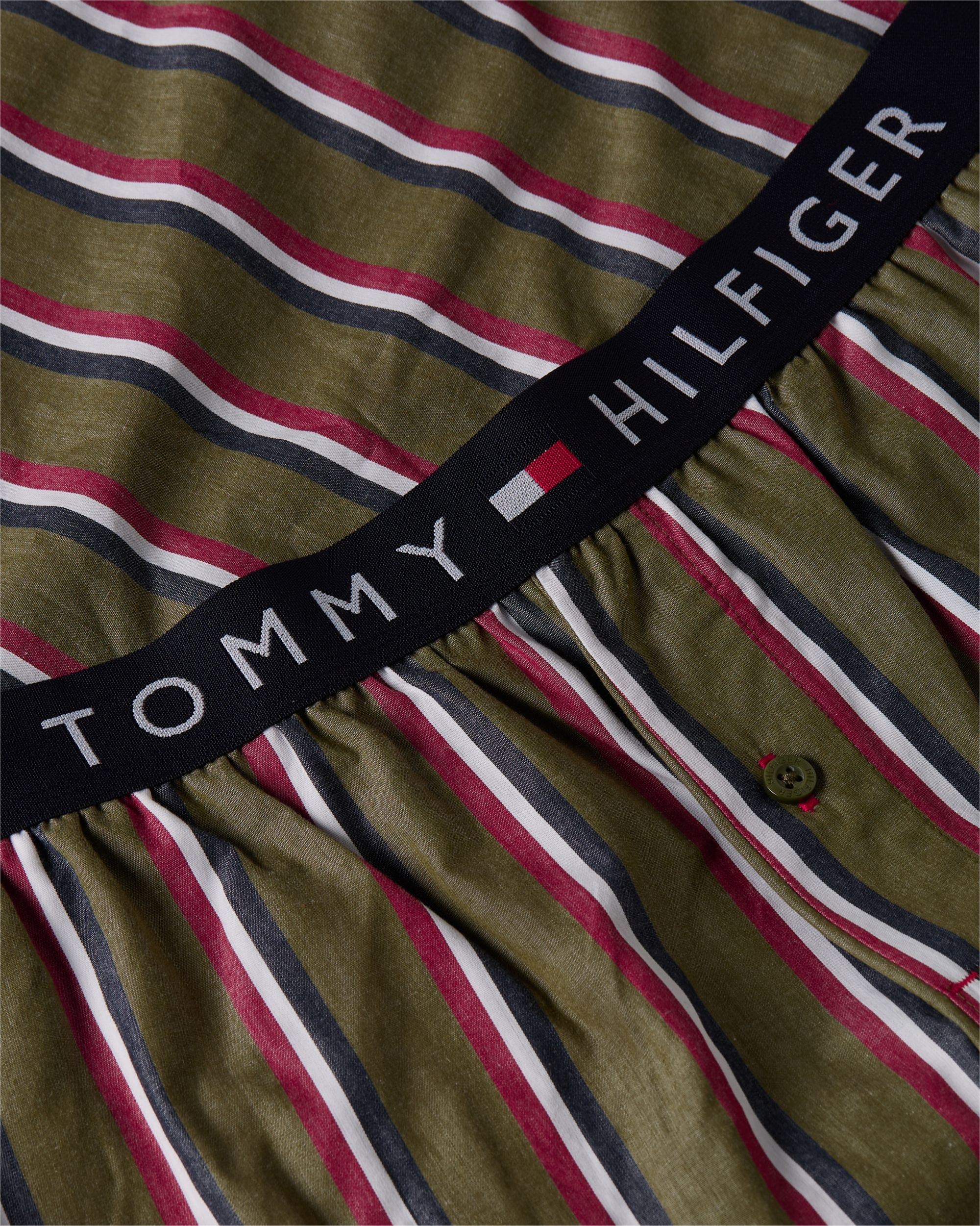 Tommy Hilfiger heren pyjama O-hals, woven set, olijfgroen met gestreepte broek