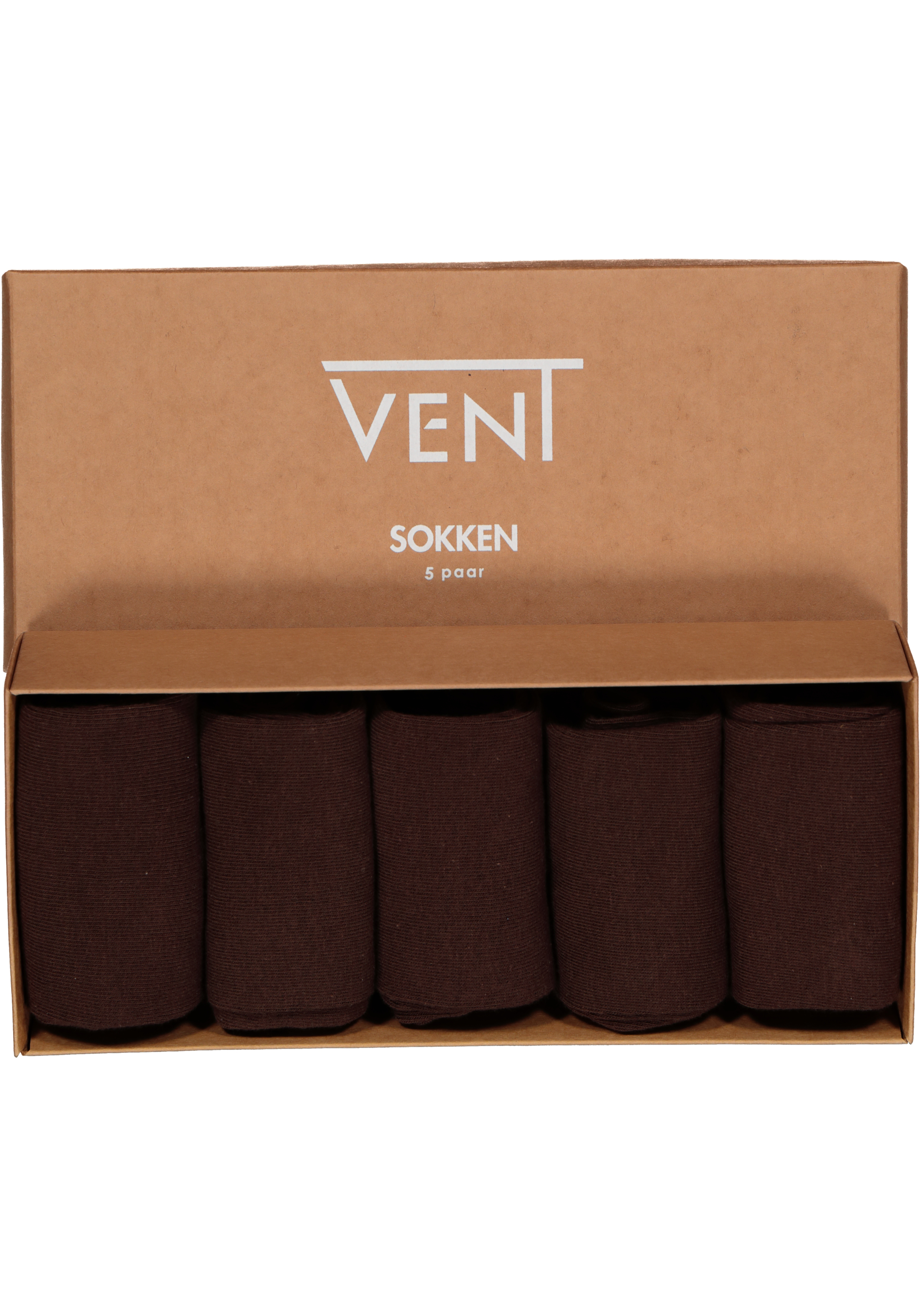 VENT herensokken katoen (5-pack), donkerbruin