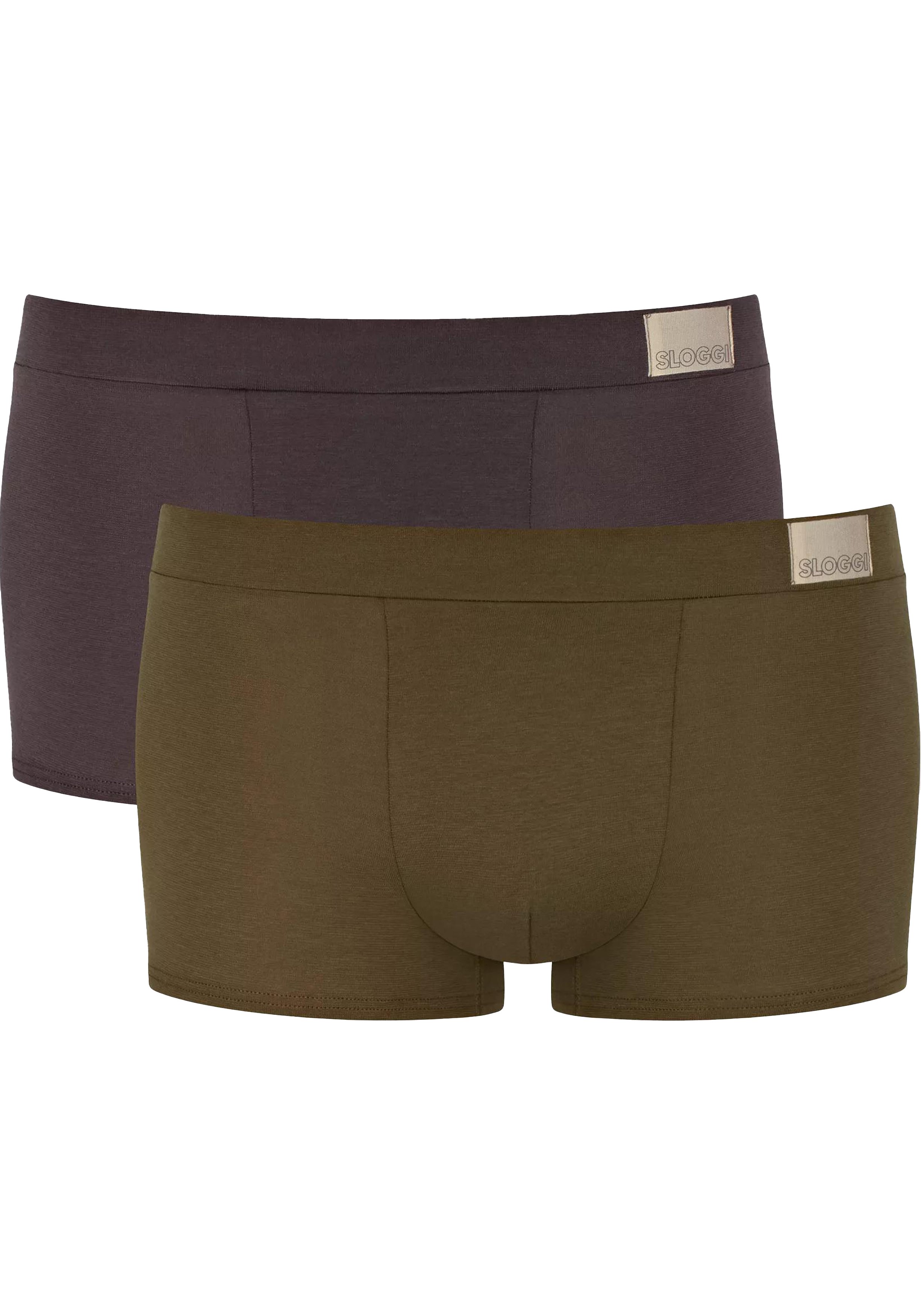 Sloggi Men GO Natural Hipster, heren boxershort korte pijp (2-pack), bruin en olijfgroen