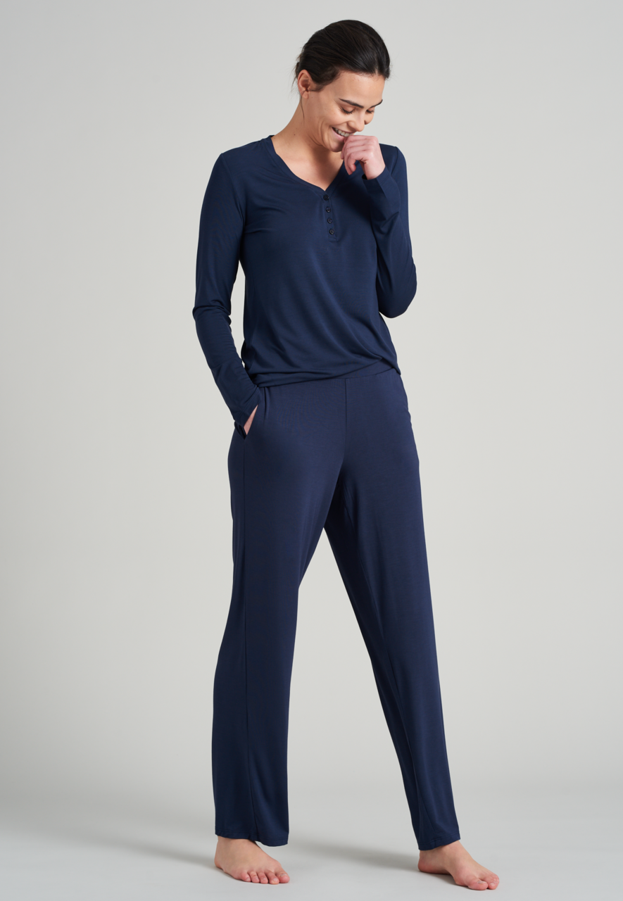 SCHIESSER Mix+Relax loungebroek lang, dames loungebroek lang modal marlene-snit blauw