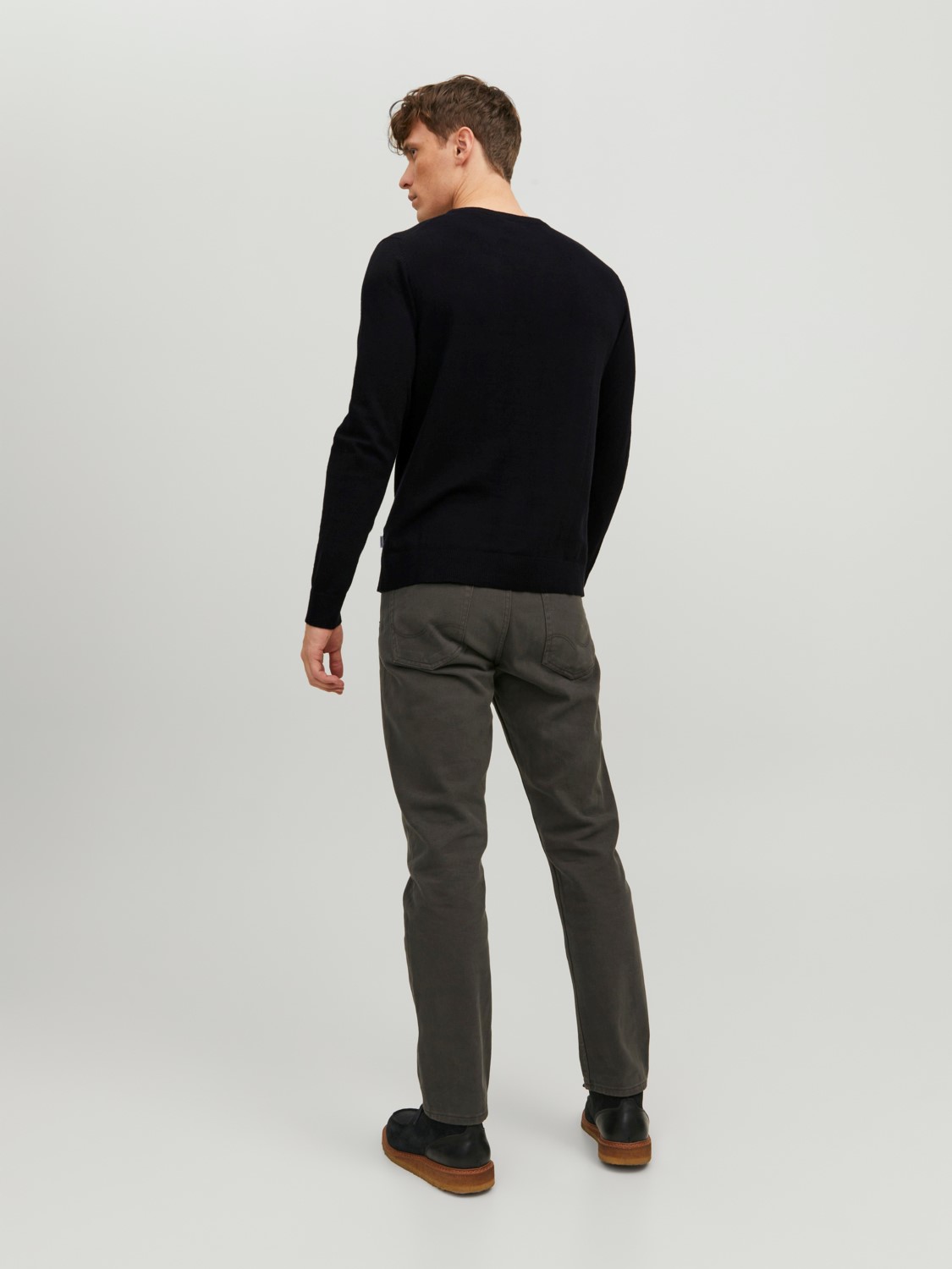 JACK & JONES Emil knit crew neck slim fit, heren pullover viscosemengsel met O-hals, zwart