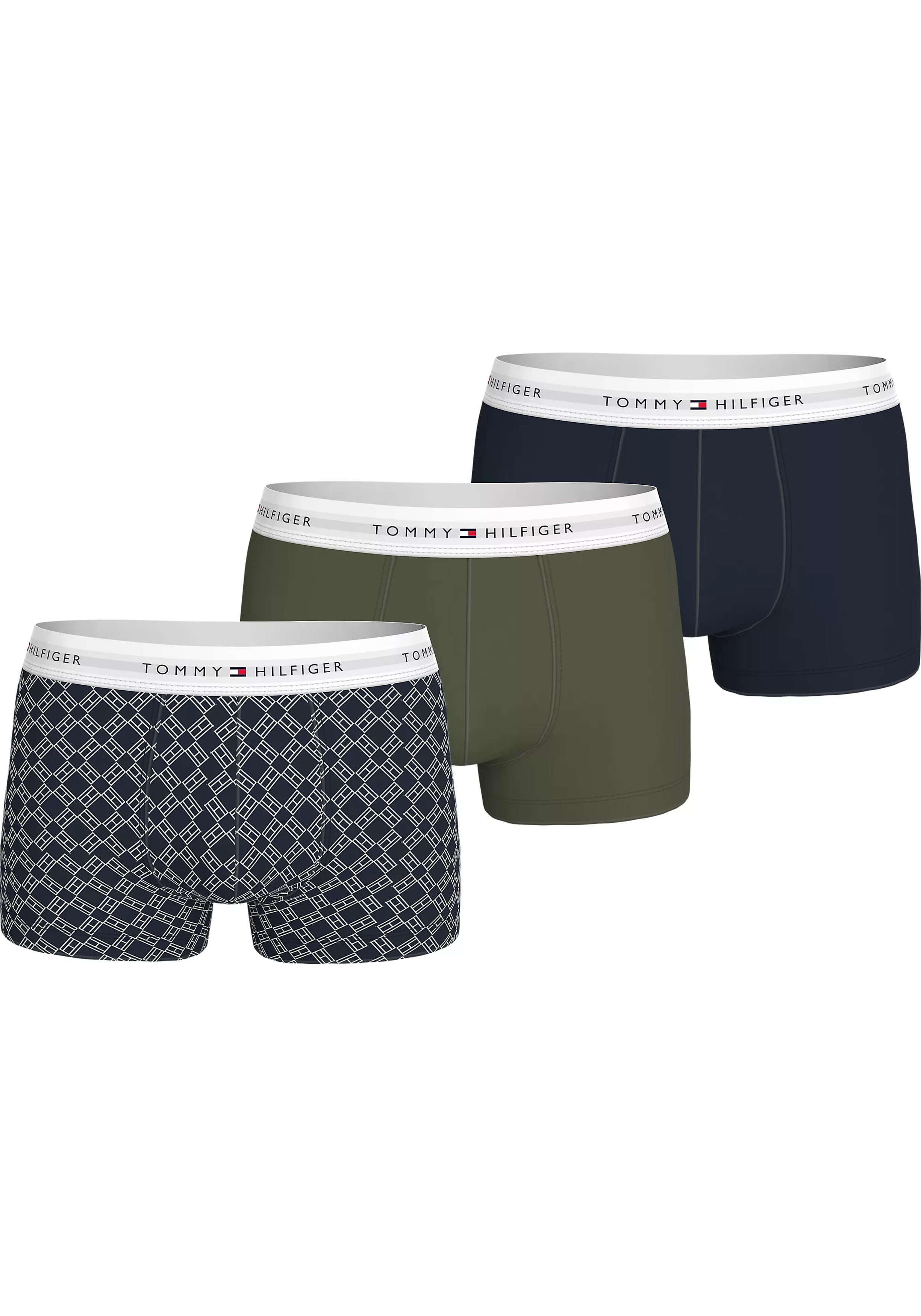 Tommy Hilfiger trunks (3-pack), heren boxers normale lengte, groen, blauw, print