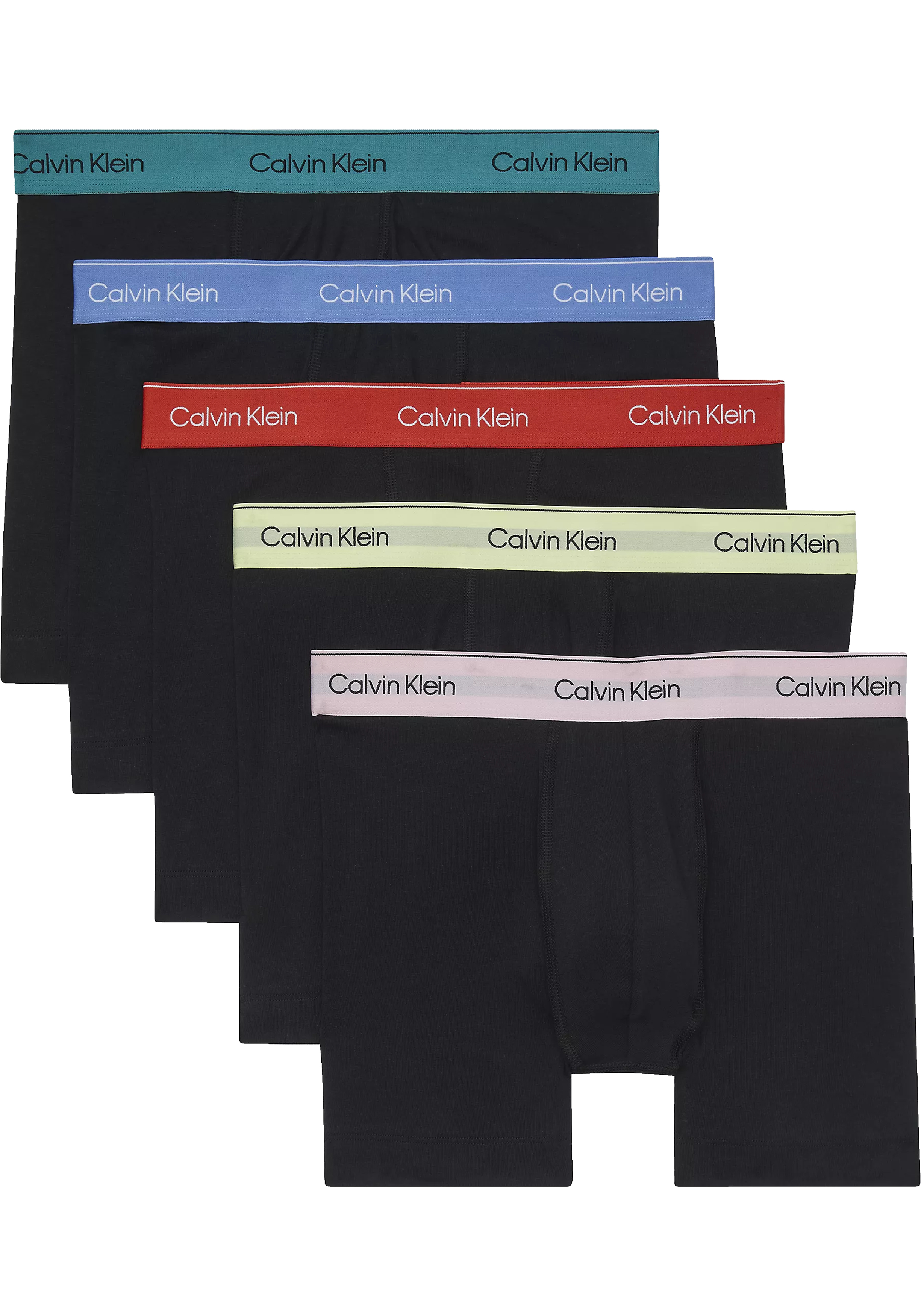 Calvin Klein Boxer briefs (5-pack), heren boxers extra lang, zwart met gekleurde tailleband