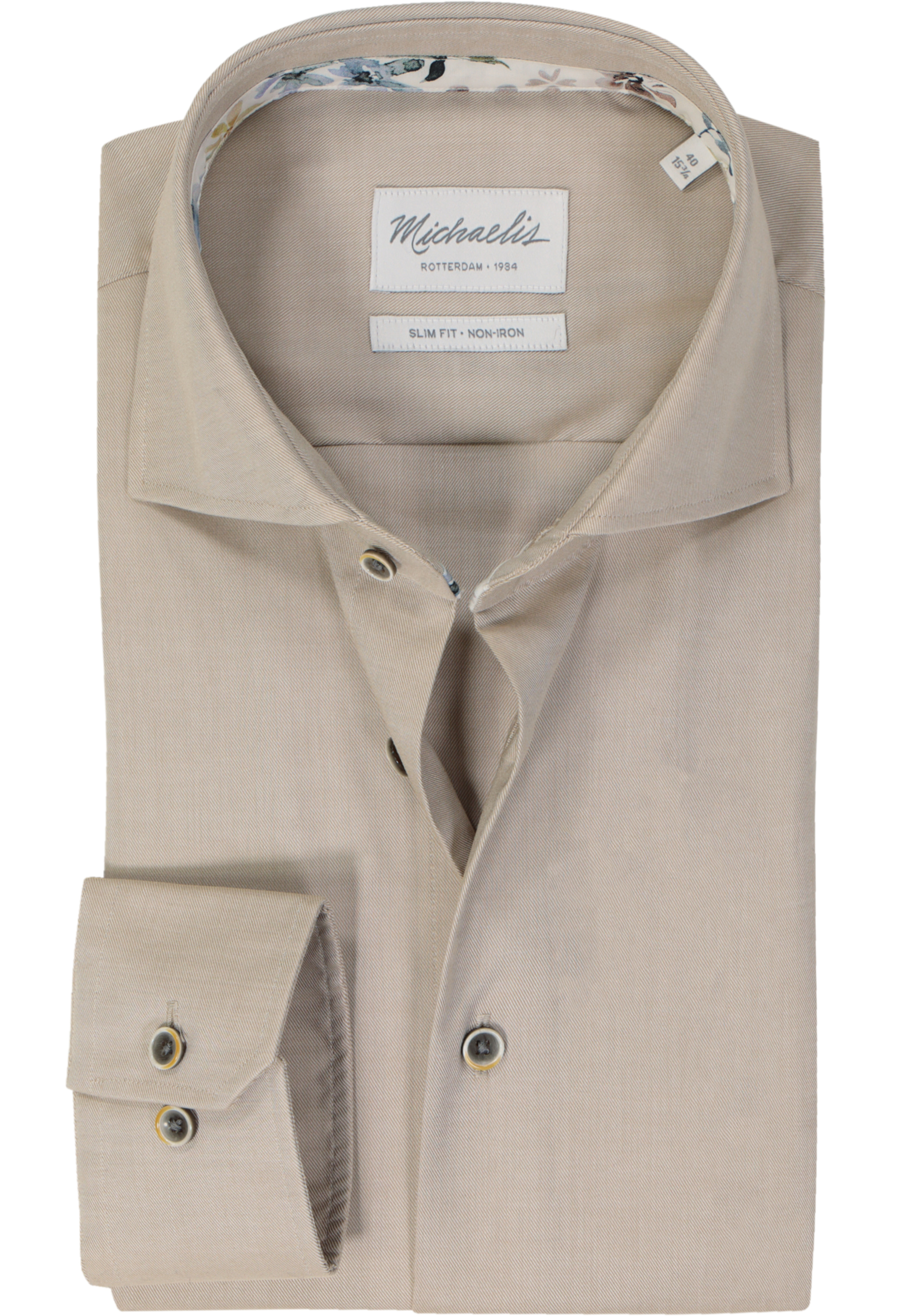 Michaelis slim fit heren overhemd, twill, beige