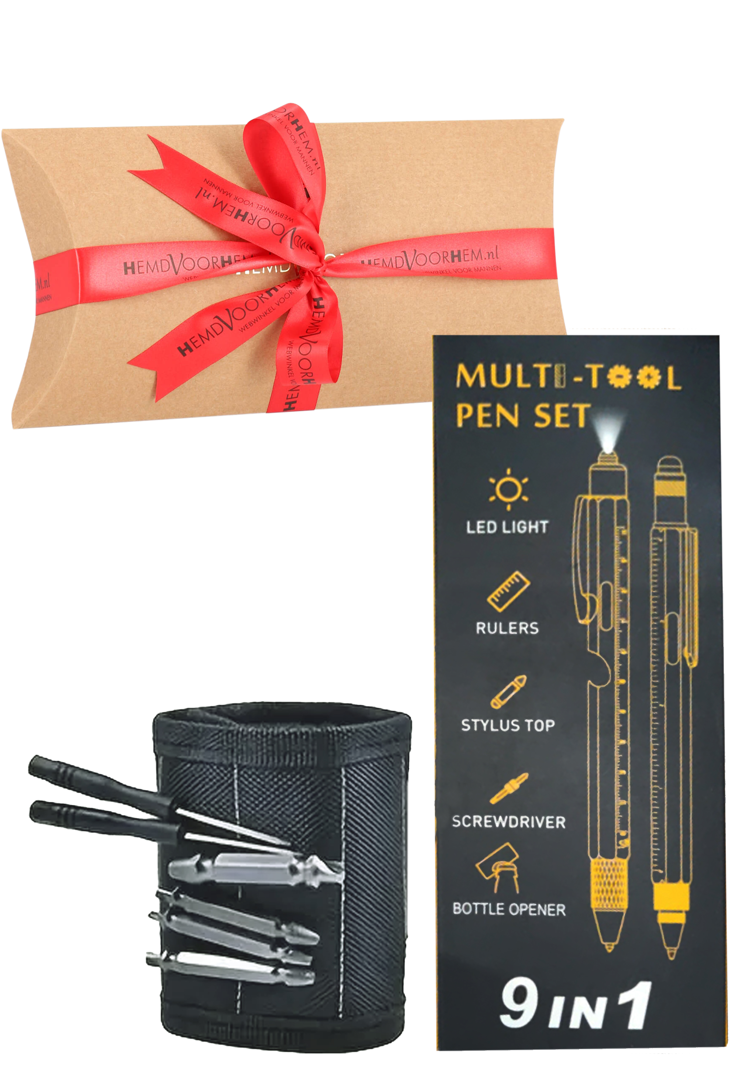 Klus cadeauset, magnetische polsband met multi tool pen in cadeauverpakking