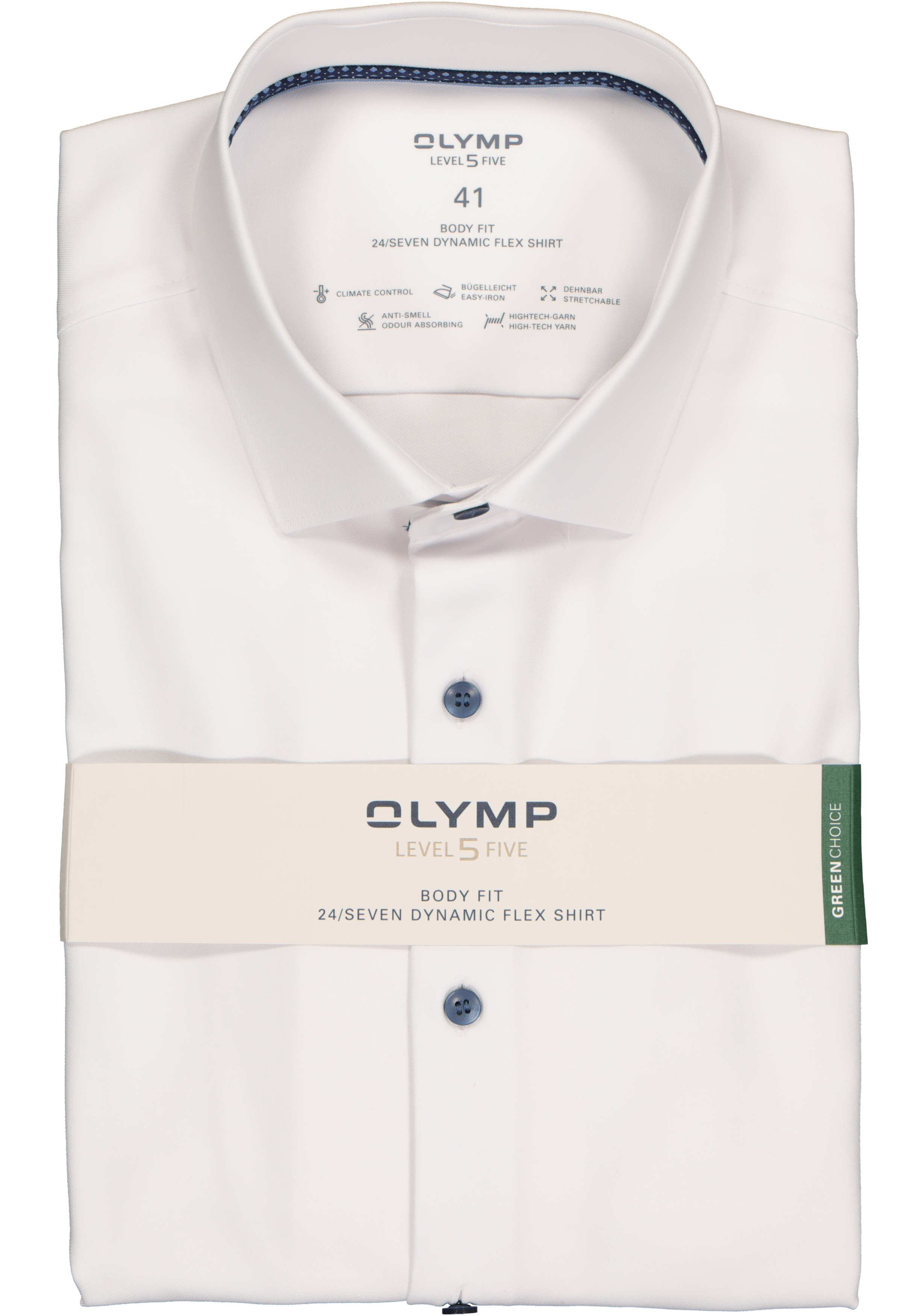 OLYMP 24/7 Level 5 body fit overhemd, twill, wit (contrast)