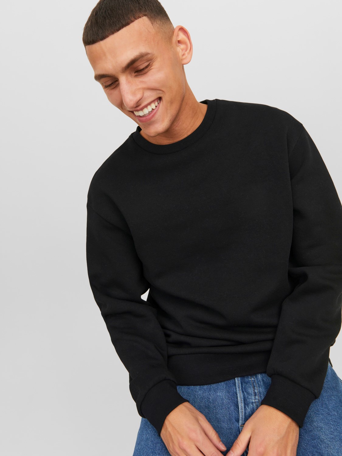 JACK & JONES Bradley sweat crew regular fit, heren sweatshirt katoenmengsel met O-hals, zwart