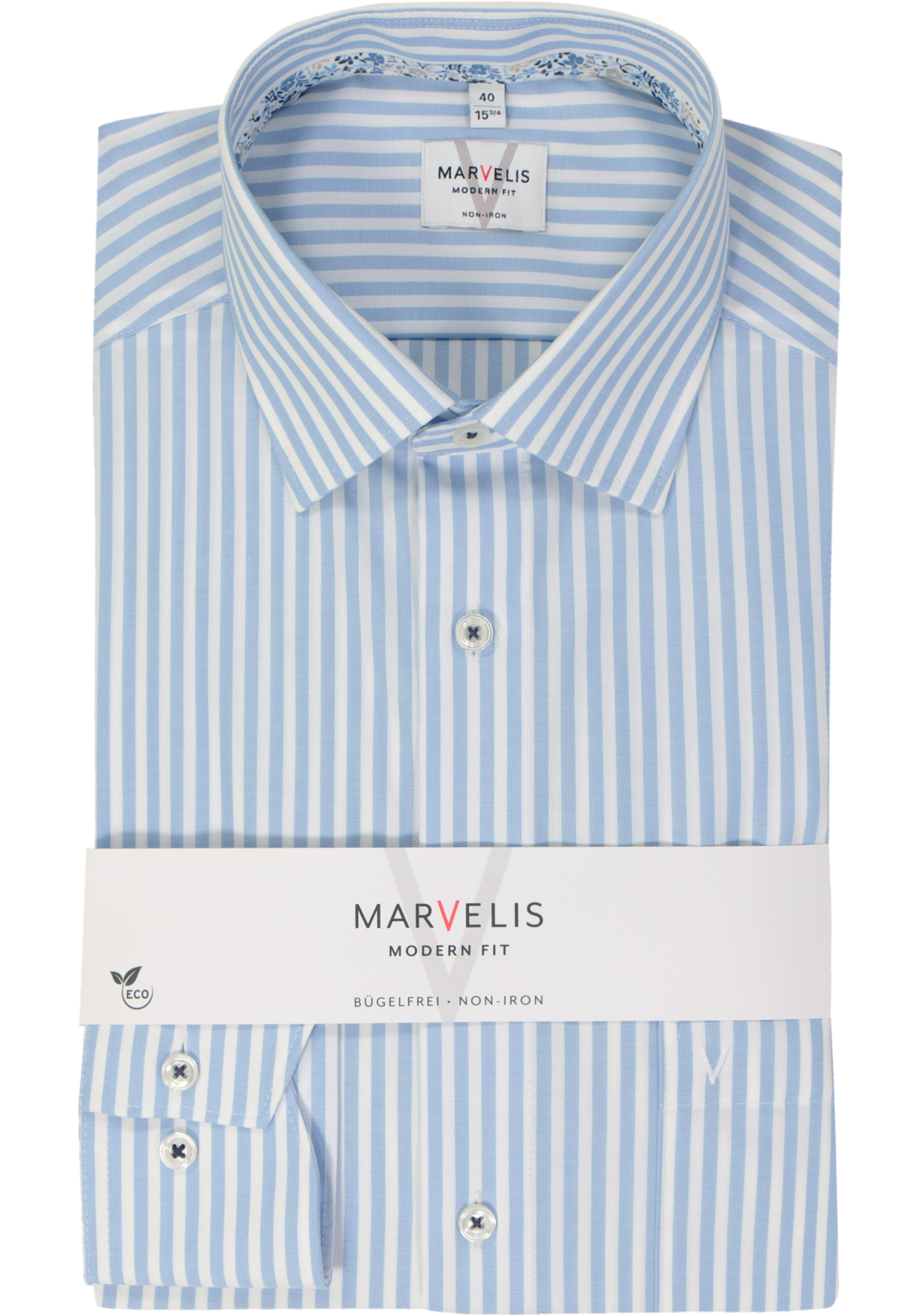 MARVELIS modern fit overhemd, popeline, lichtblauw gestreept