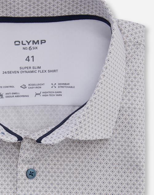 OLYMP 24/7 No. 6 Six super slim fit overhemd, popeline, natuur dessin